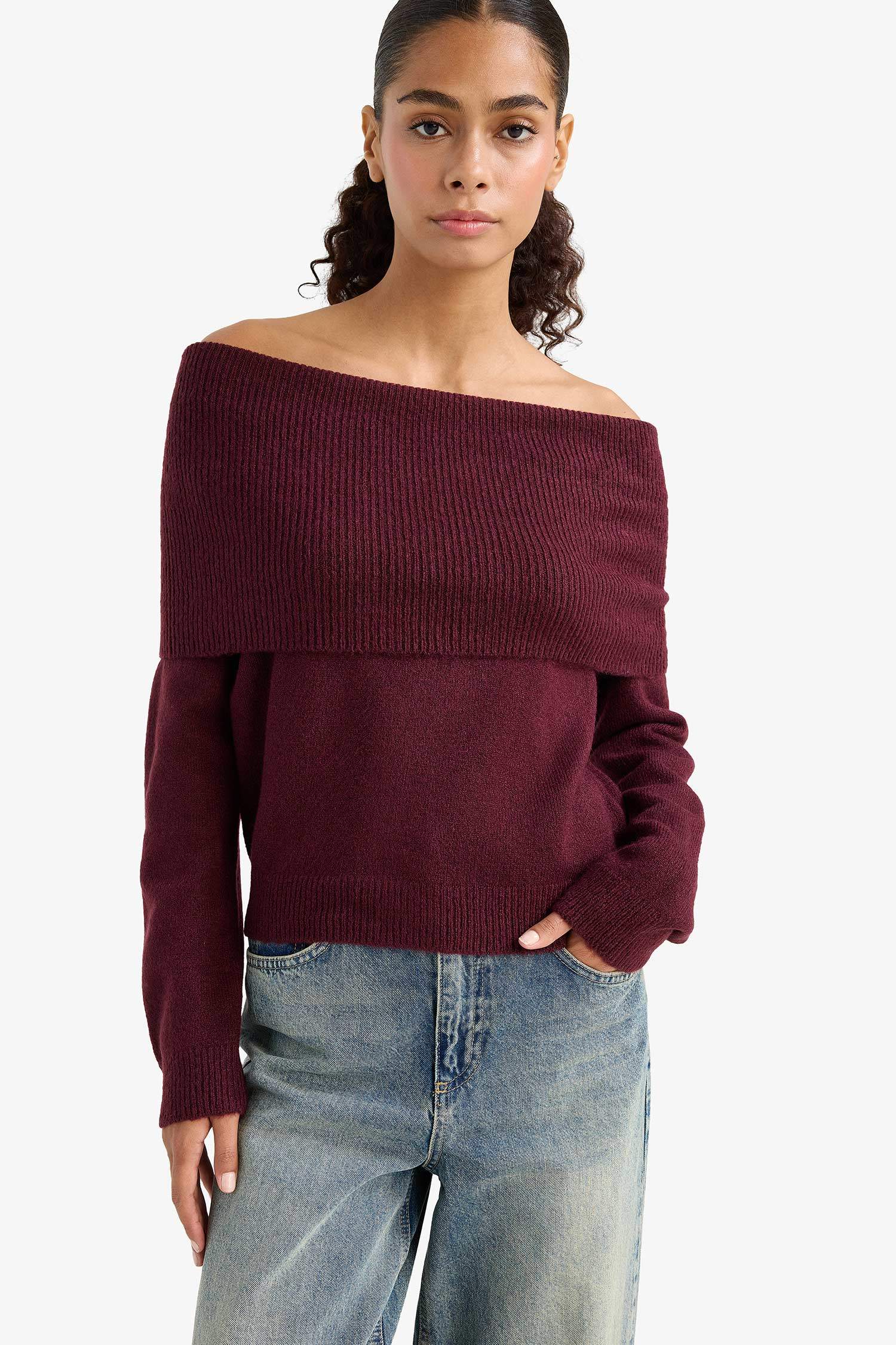 Regular Fit Off Shoulder Knitwear Pullover