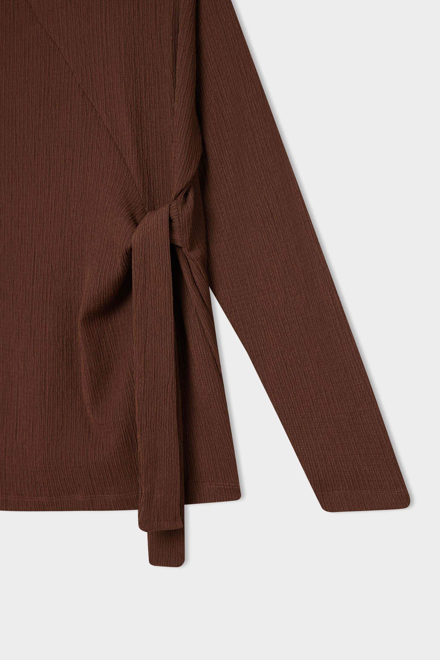 تيشيرت كم طويل القماش المنسوج قصة عادية برقبة مستديرة