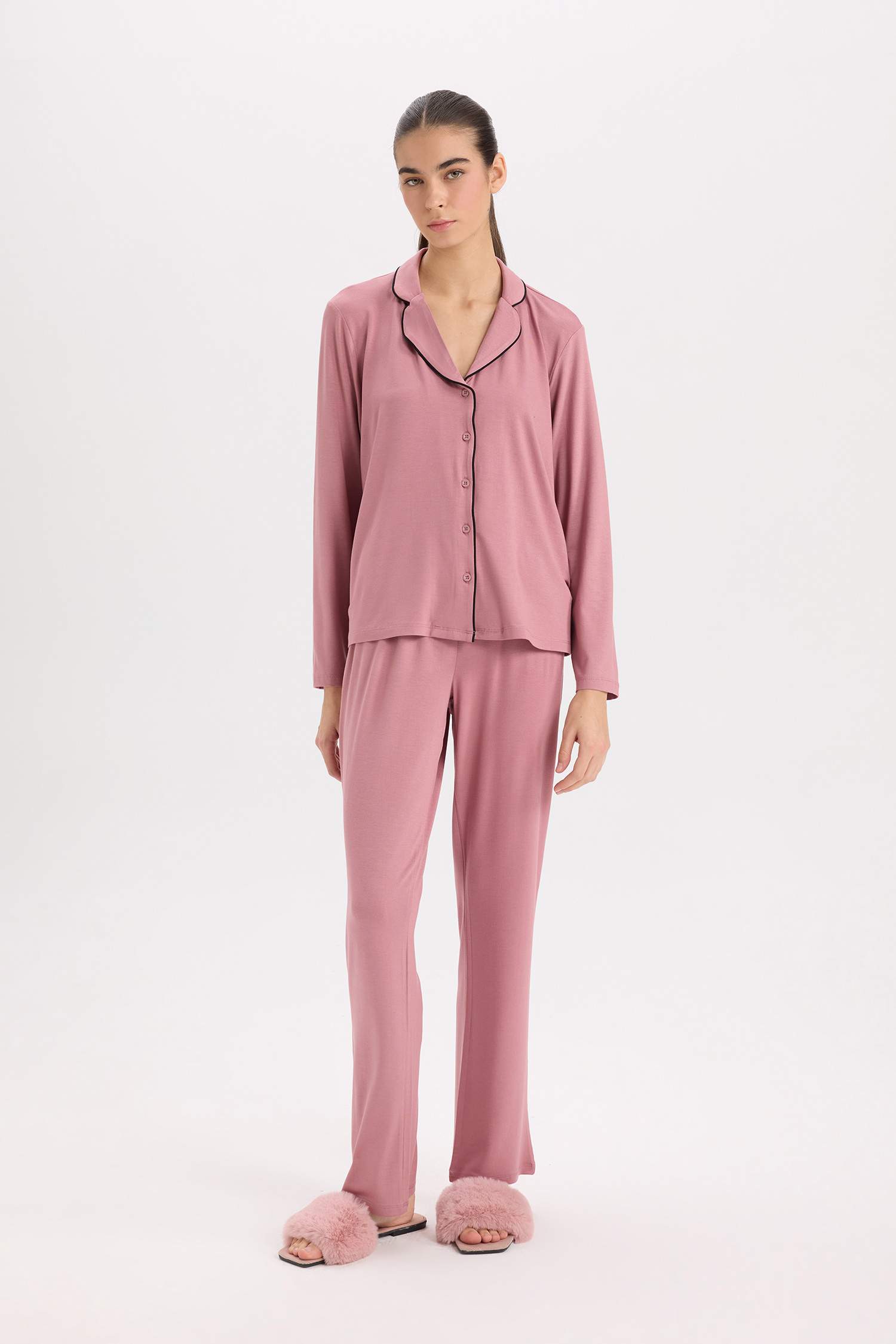 Pijama Takımı Regular Fit Uzun Kollu Üst Uzun Alt-Fall in Love 