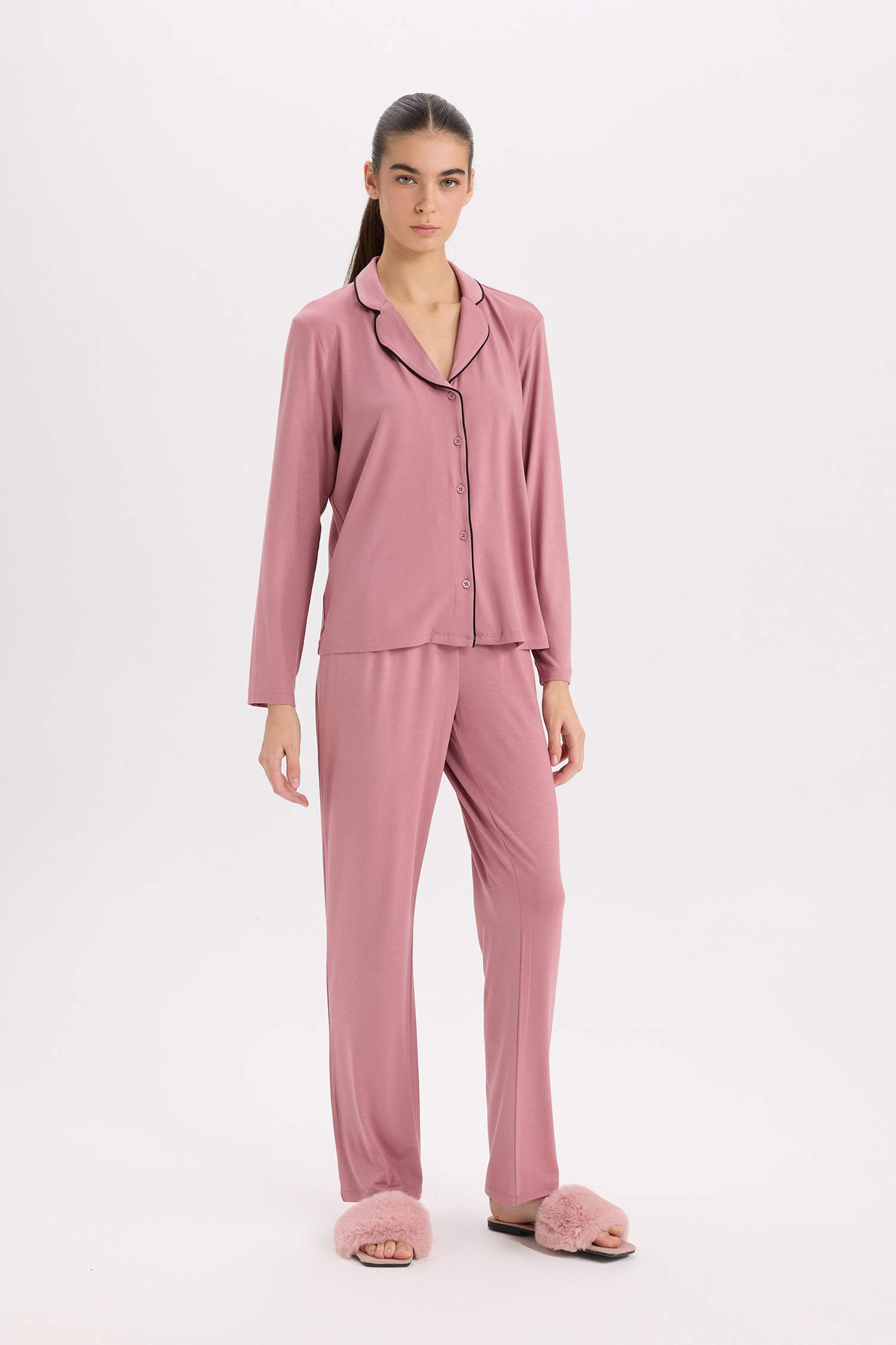 Pijama Takımı Regular Fit Uzun Kollu Üst Uzun Alt-Fall in Love 