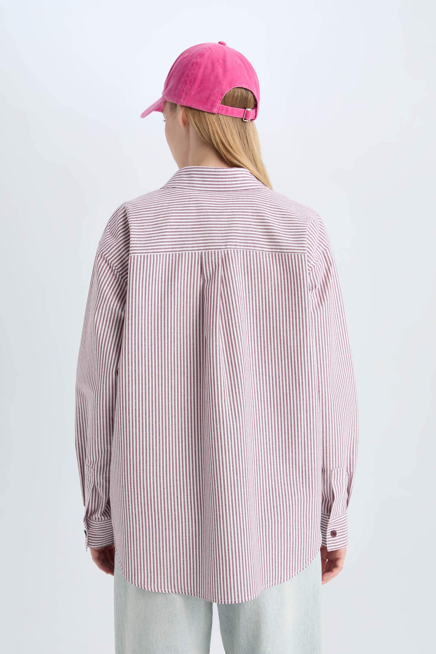 Coool Oversize Geniş Kalıp Çizgili Oxford Uzun Kollu Gömlek