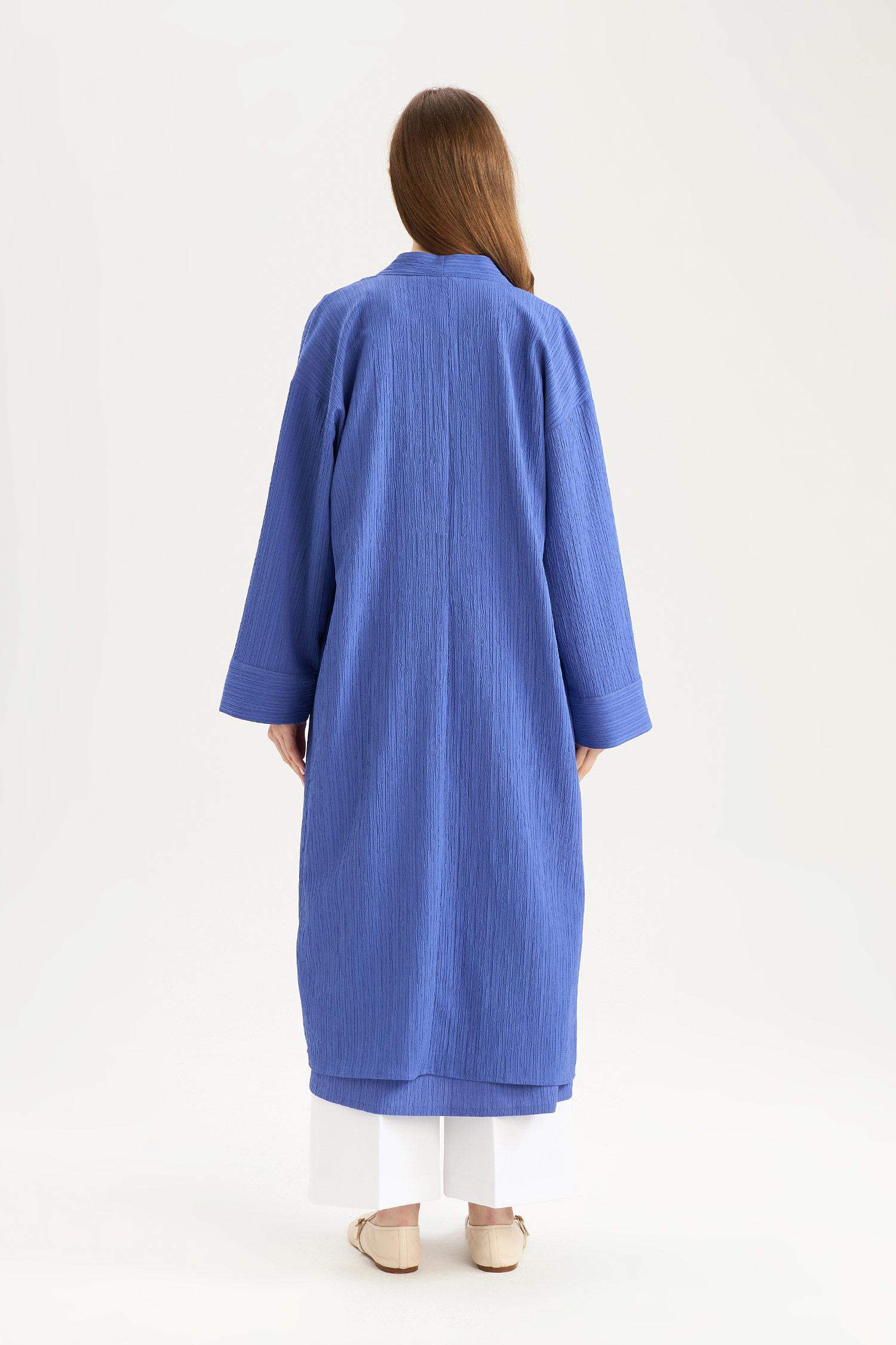 Relax Fit Şal Yaka Krinkıl Kumaş Uzun Kimono