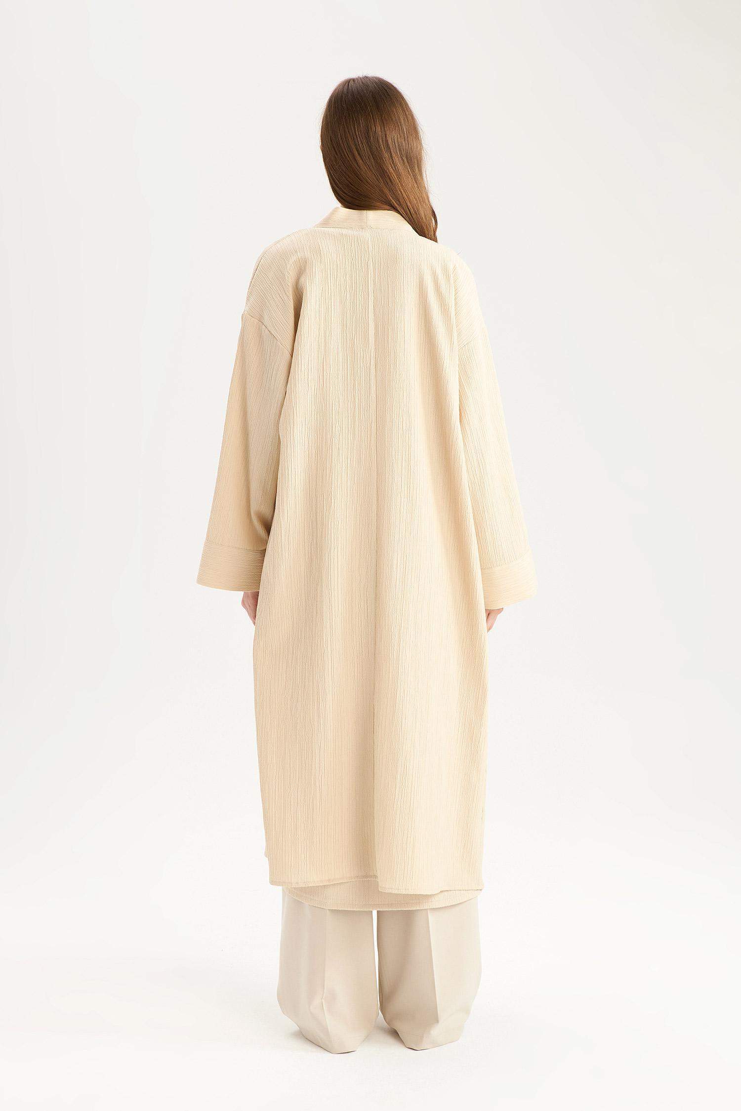 كيمونو قماش كرنكيل قصة مريحة بياخة مستديرة