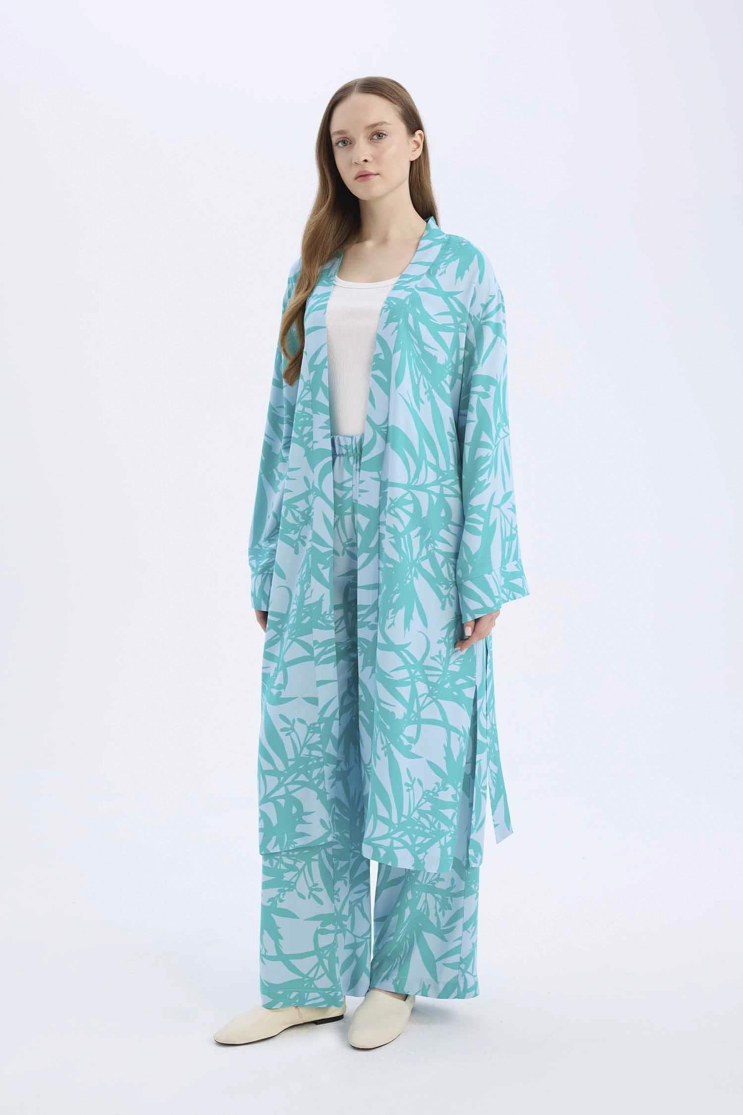 Wide Leg Geniş Paça Desenli Beli Lastikli Viskon Pantolon