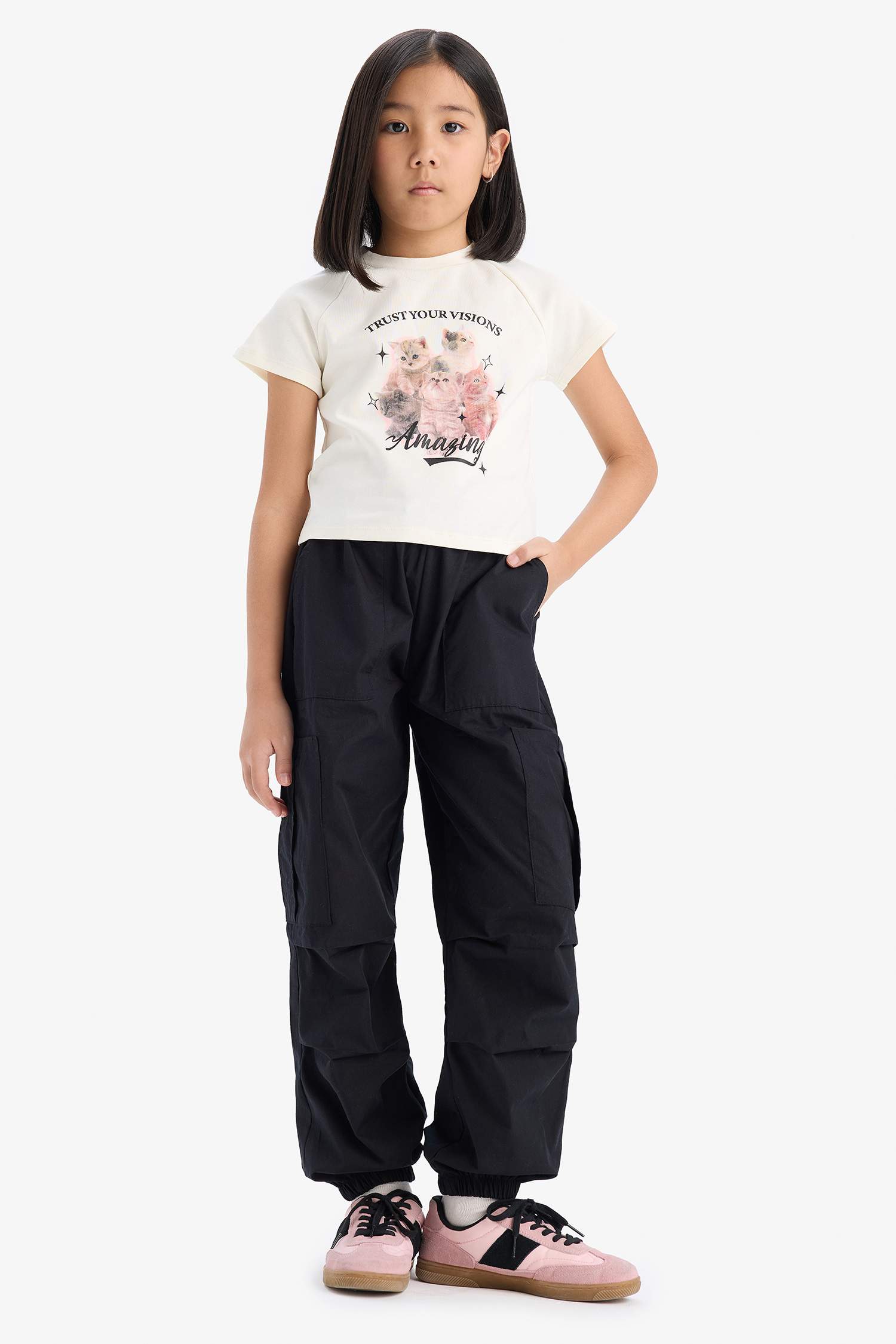 Baby Girl Fitted Crew Neck Anime Printed T-Shirt