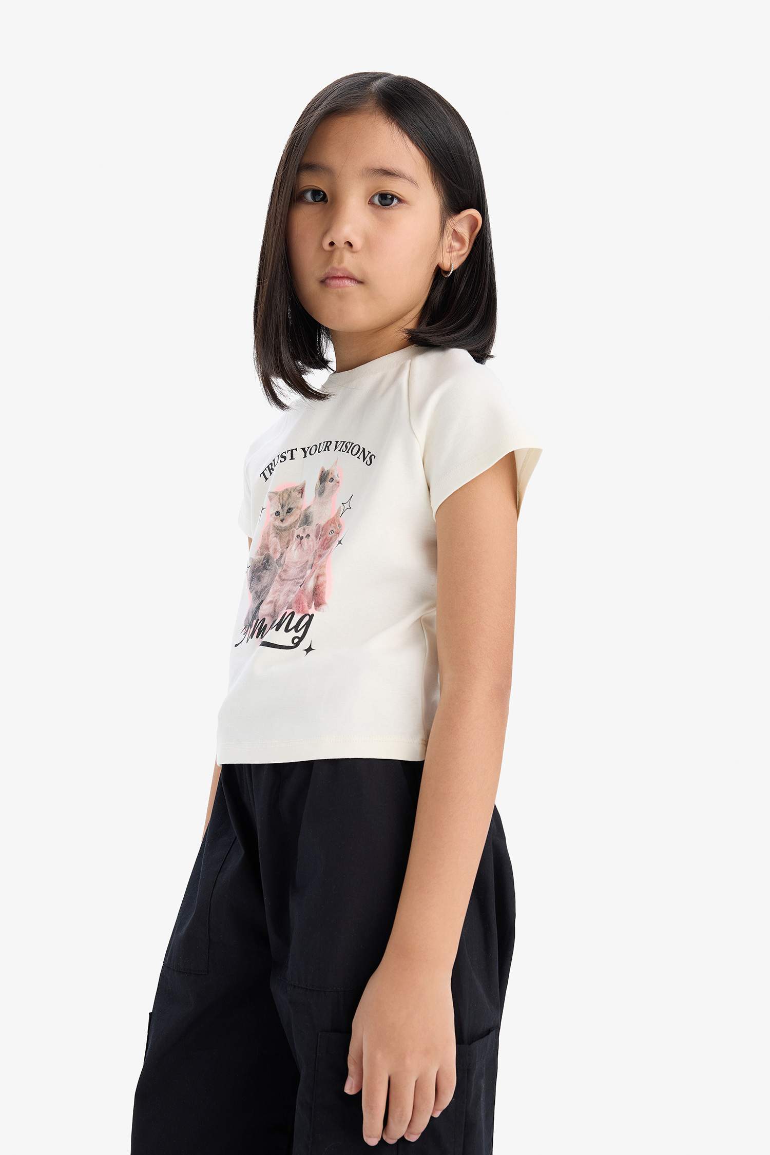Baby Girl Fitted Crew Neck Anime Printed T-Shirt
