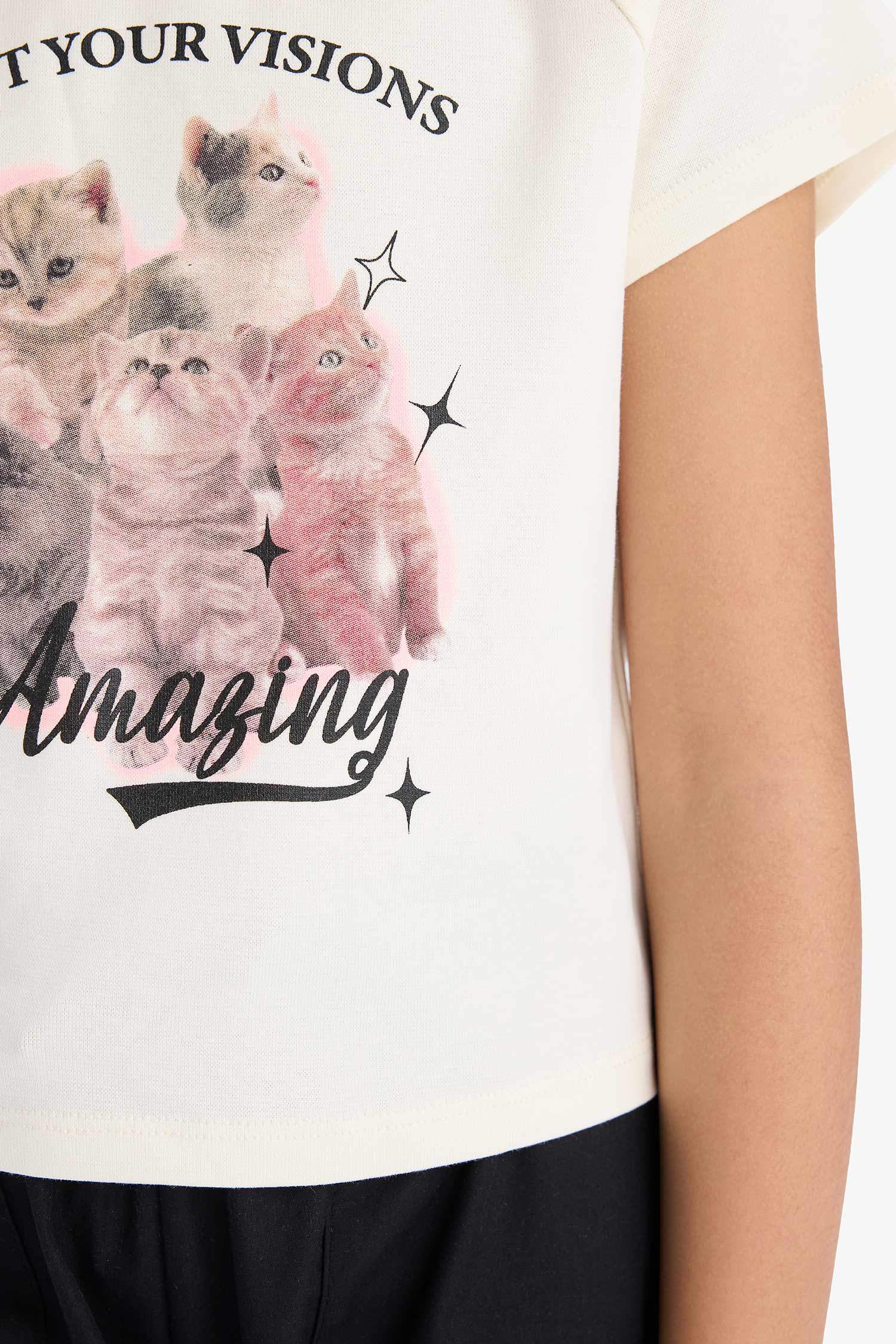 Baby Girl Fitted Crew Neck Anime Printed T-Shirt