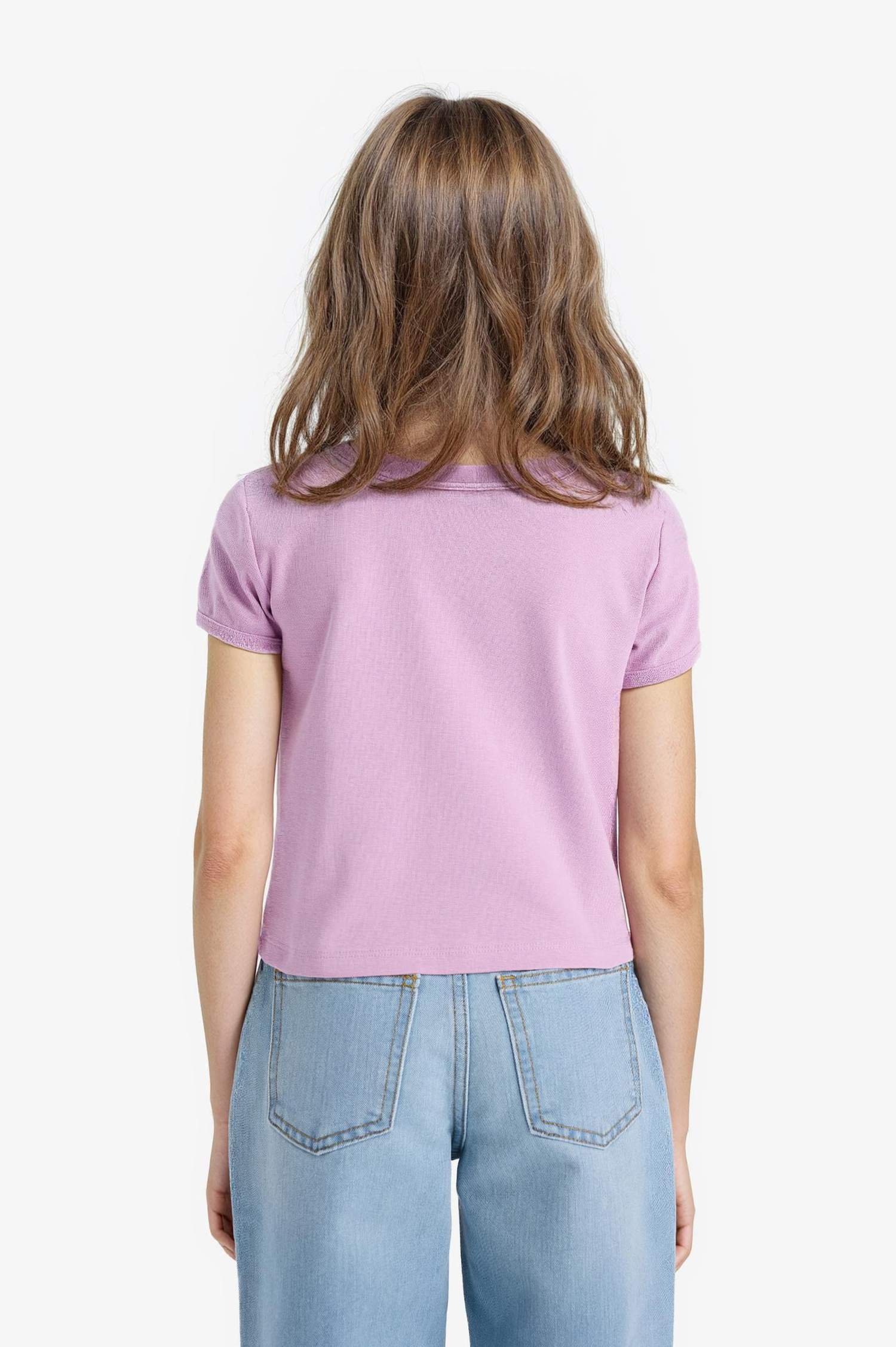 Kız Çocuk Fitted Bisiklet Yaka Baskılı Ribana Kısa Kollu Tişört