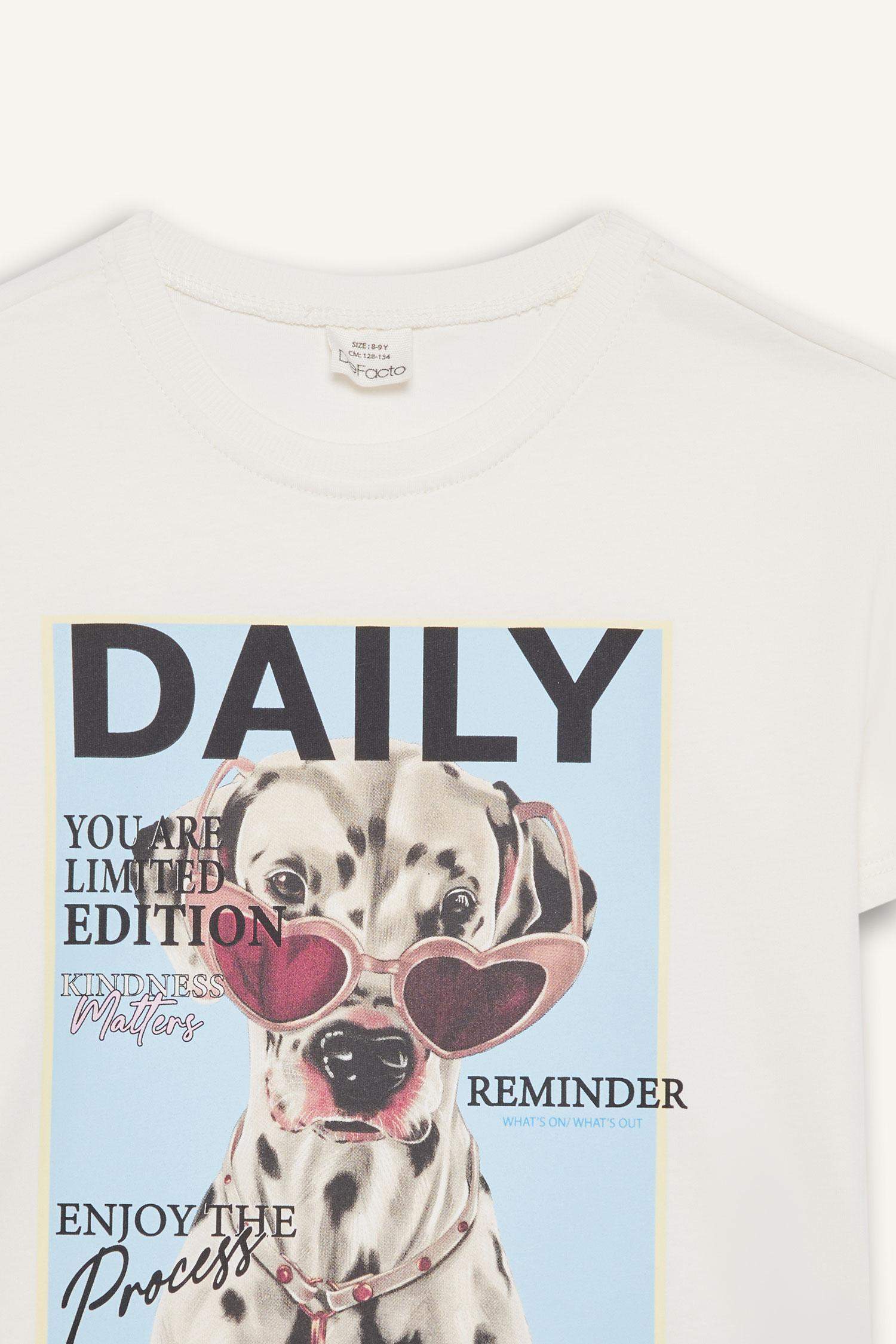 Kız Çocuk Relax Fit Bisiklet Yaka Baskılı Kısa Kollu Tişört