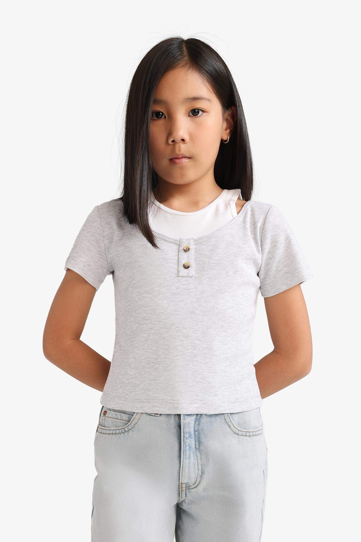 Girl Cropped Fit Anime Printed Ribbed T-Shirt