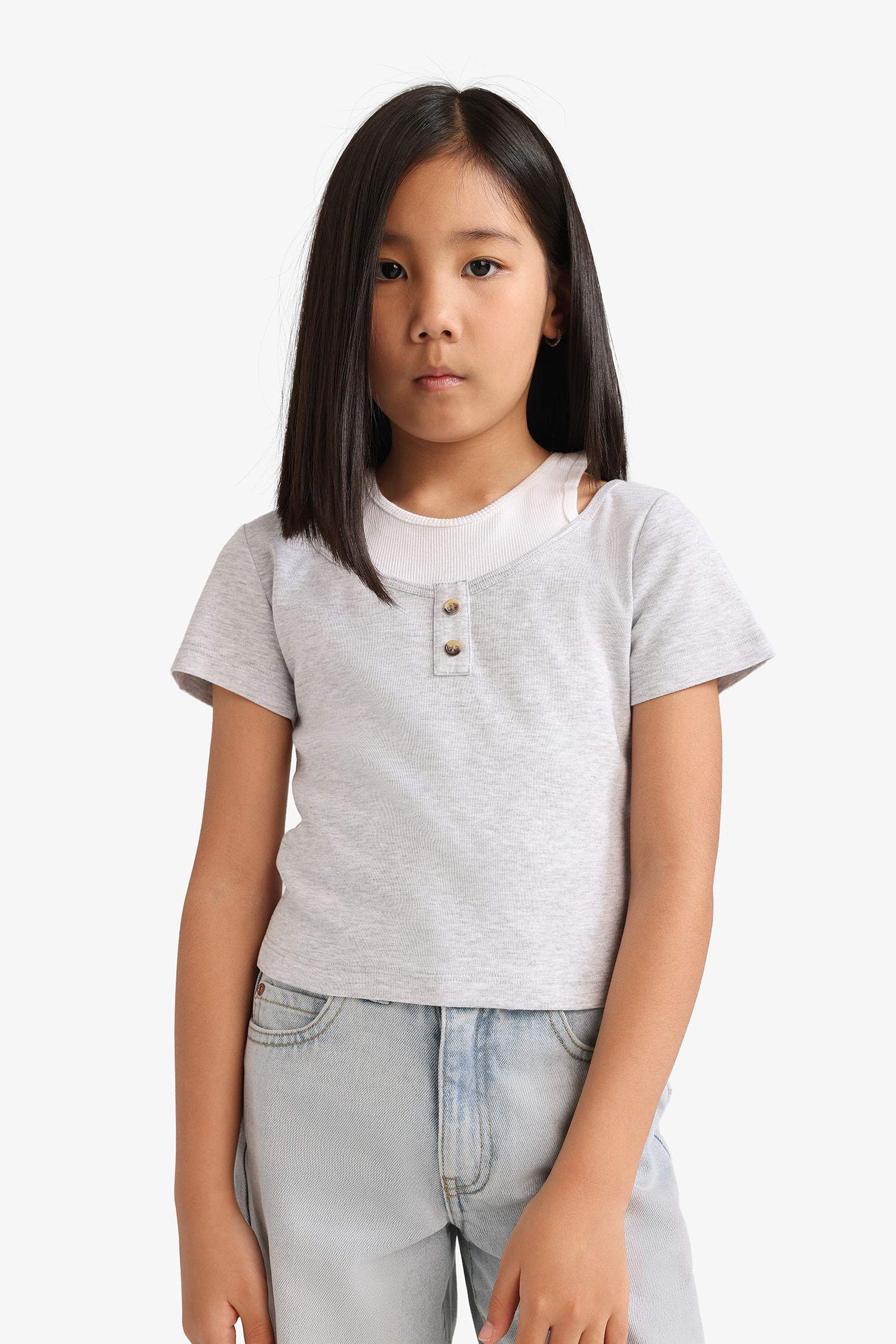 Girl Cropped Fit Anime Printed Ribbed T-Shirt