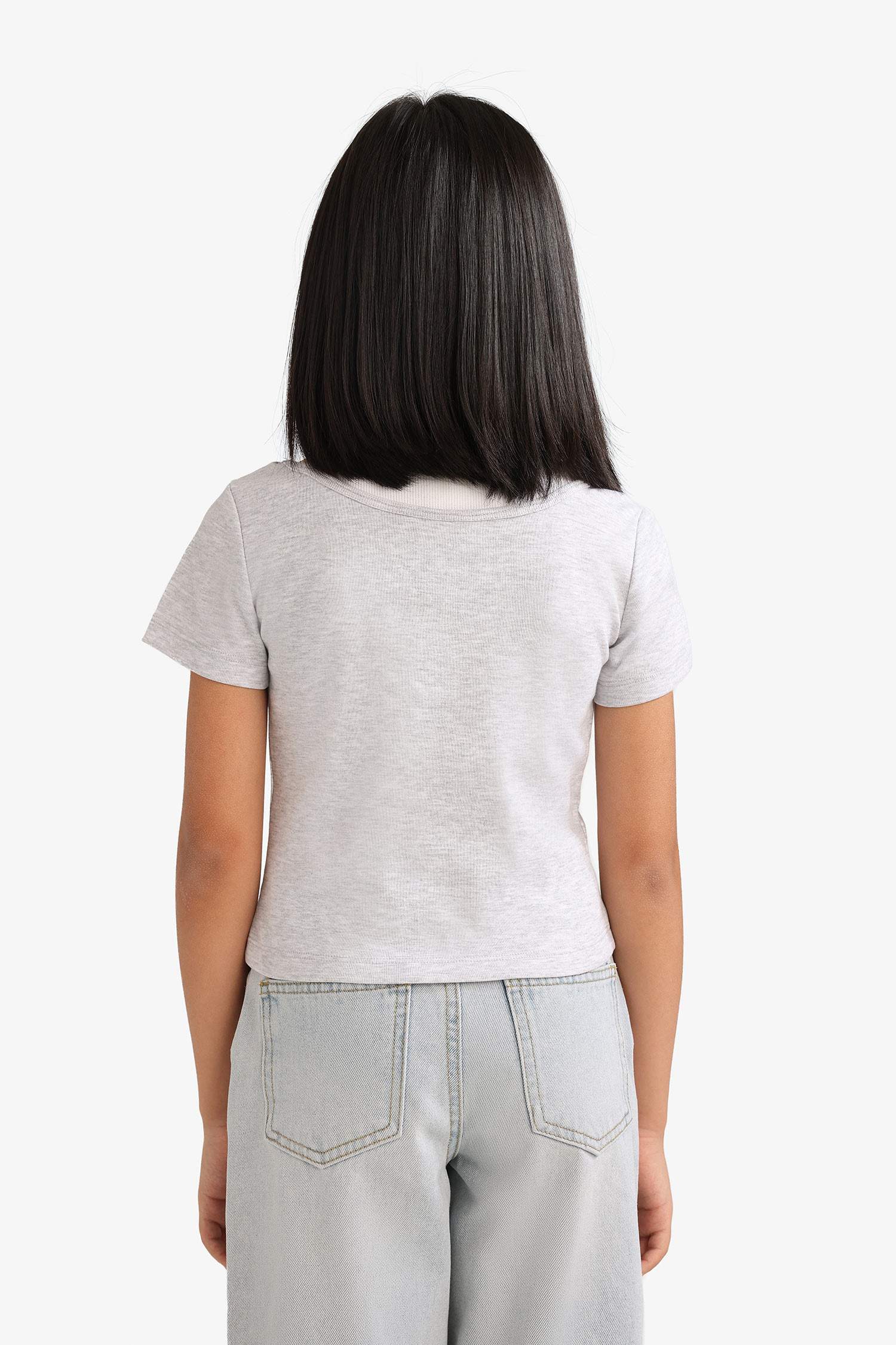 Girl Cropped Fit Anime Printed Ribbed T-Shirt