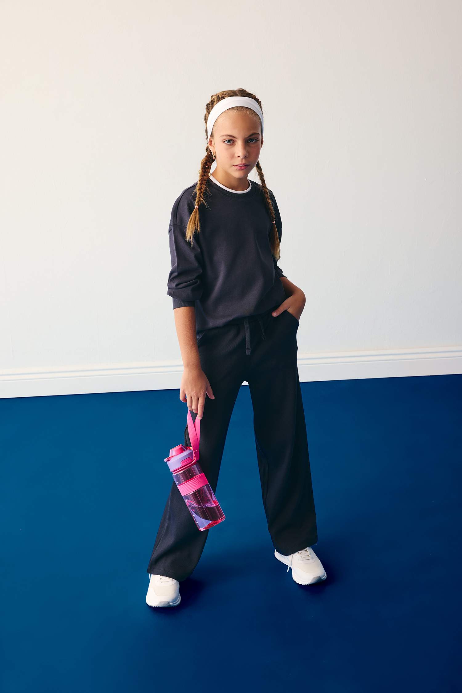 Kız Çocuk Beli Lastikli Wide Leg Geniş Paça Eşofman Altı 