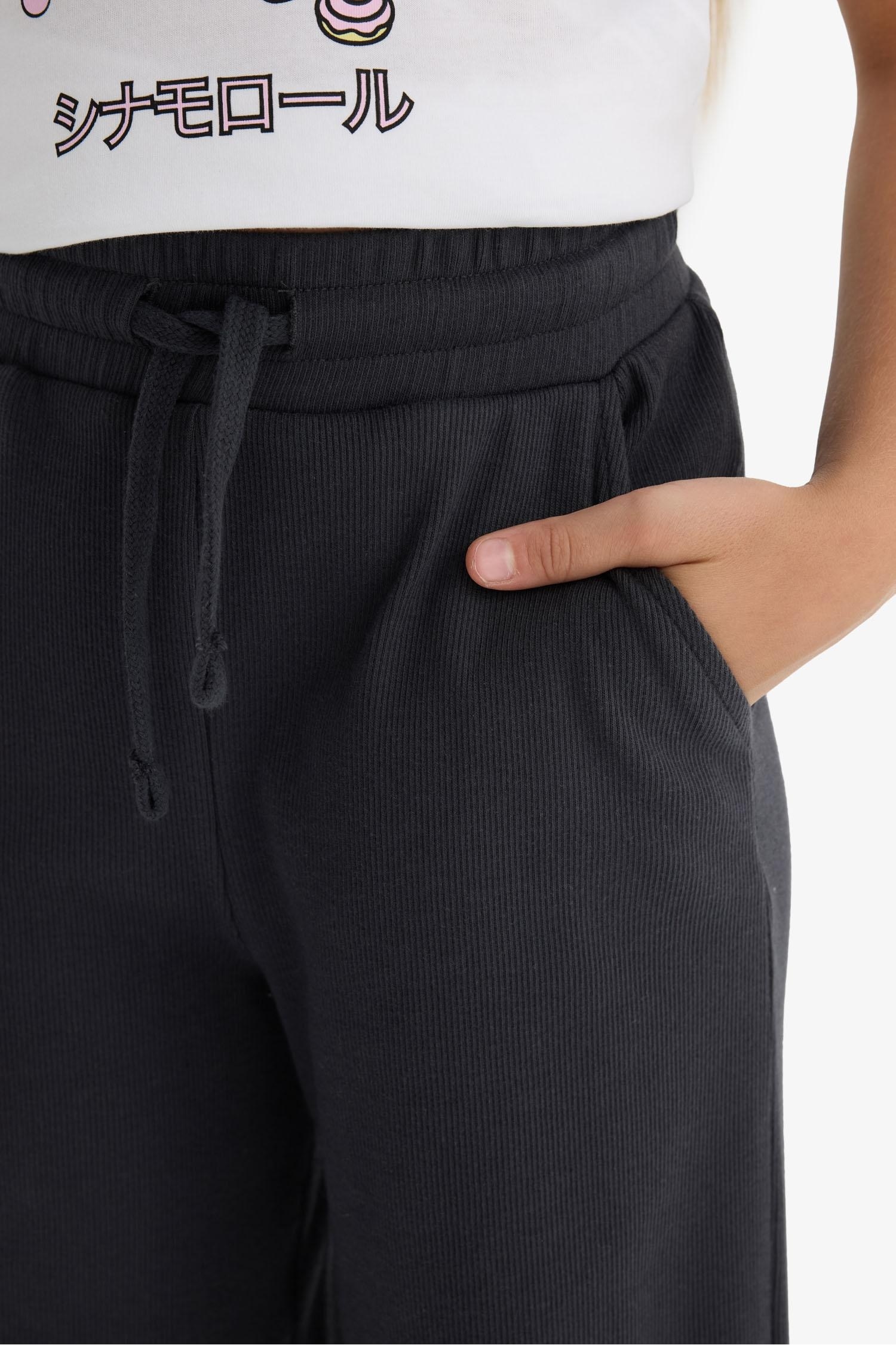 Kız Çocuk Beli Lastikli Wide Leg Geniş Paça Eşofman Altı 