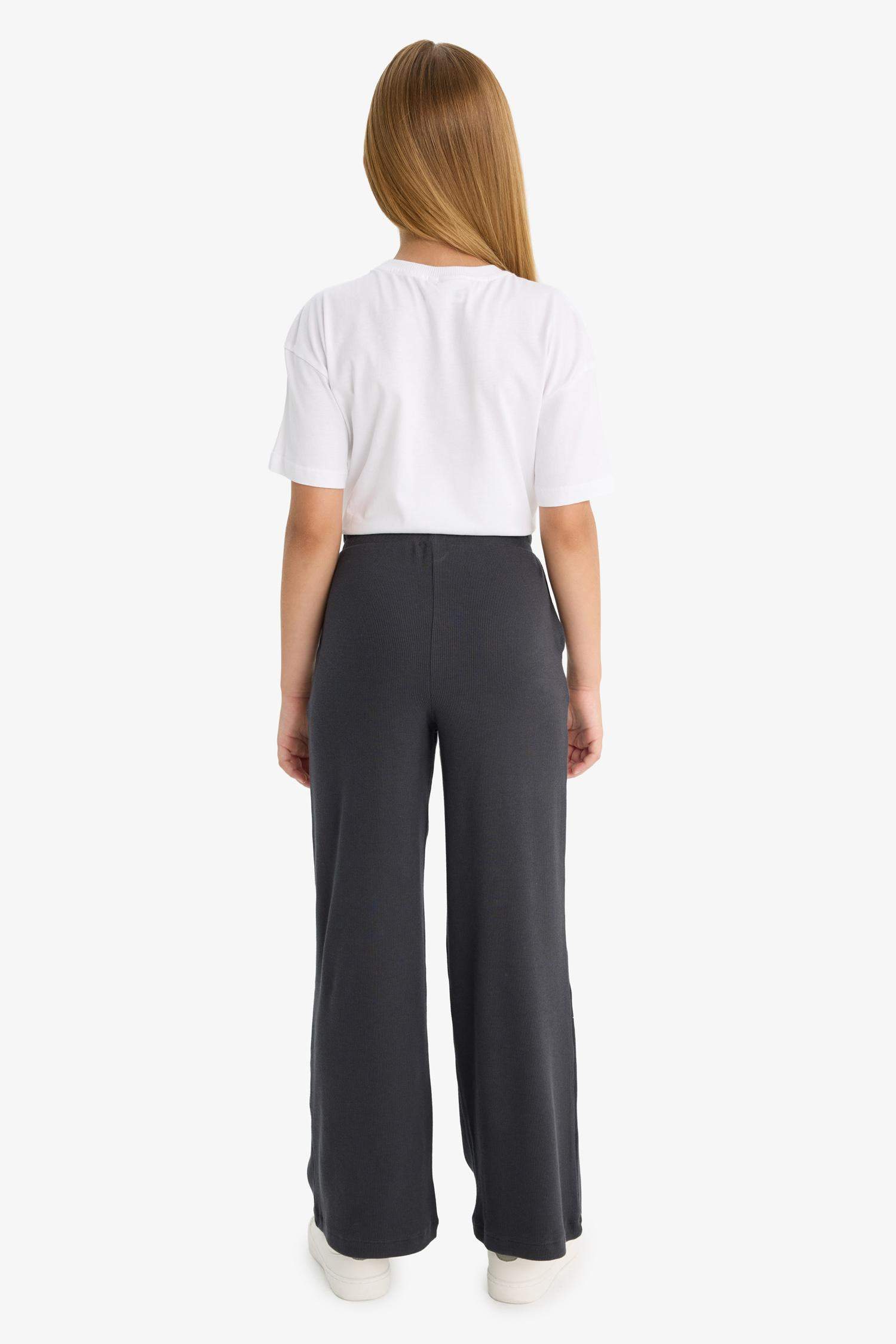 Kız Çocuk Beli Lastikli Wide Leg Geniş Paça Eşofman Altı 