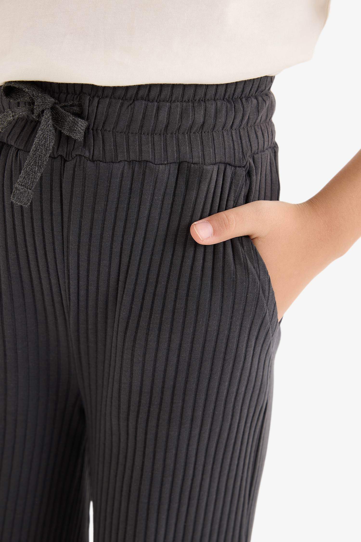 Kız Çocuk Beli Lastikli Fitilli Wide LegGeniş Paça Pantolon