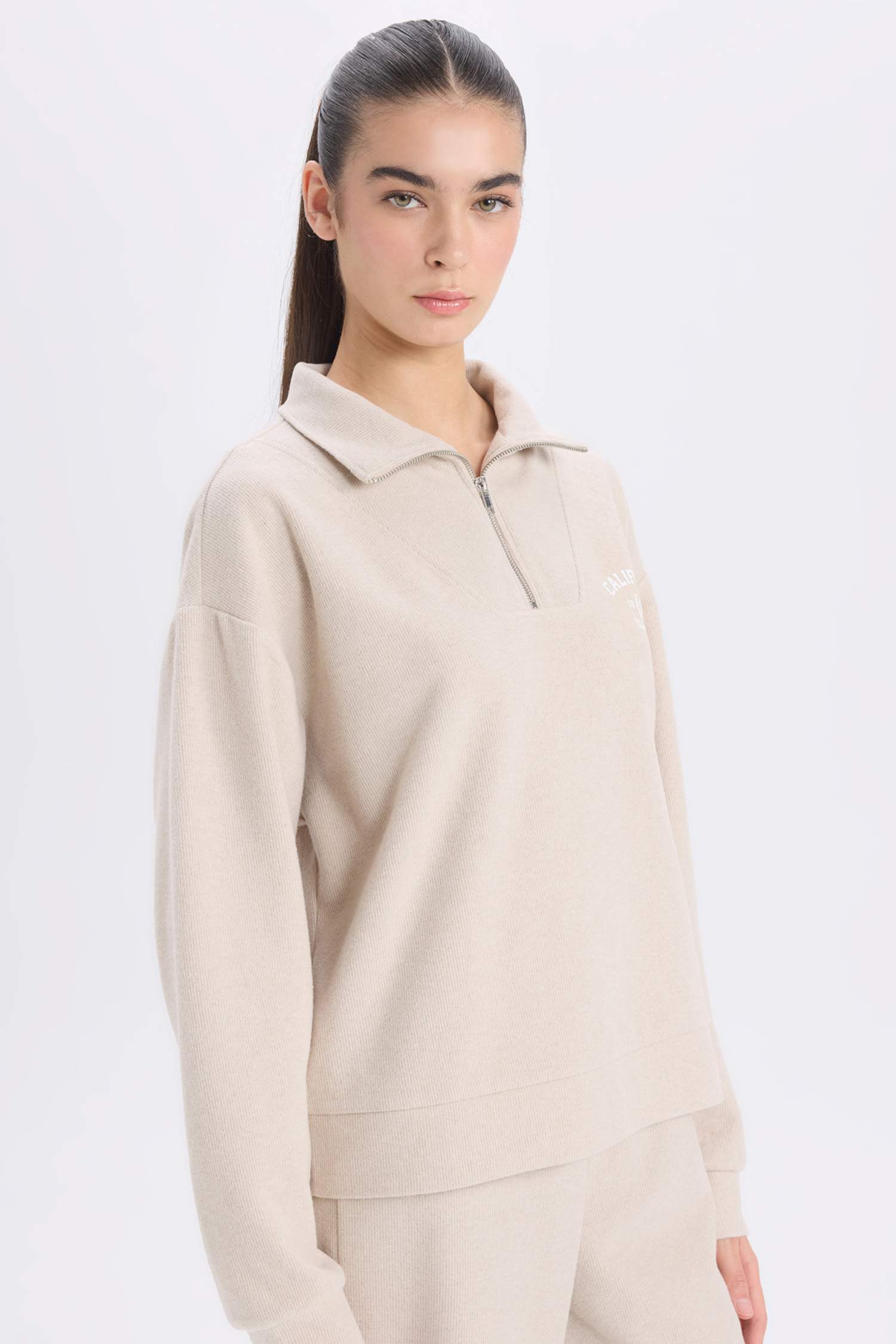 Regular Fit Yarım Fermuarlı Baskılı Sweatshirt