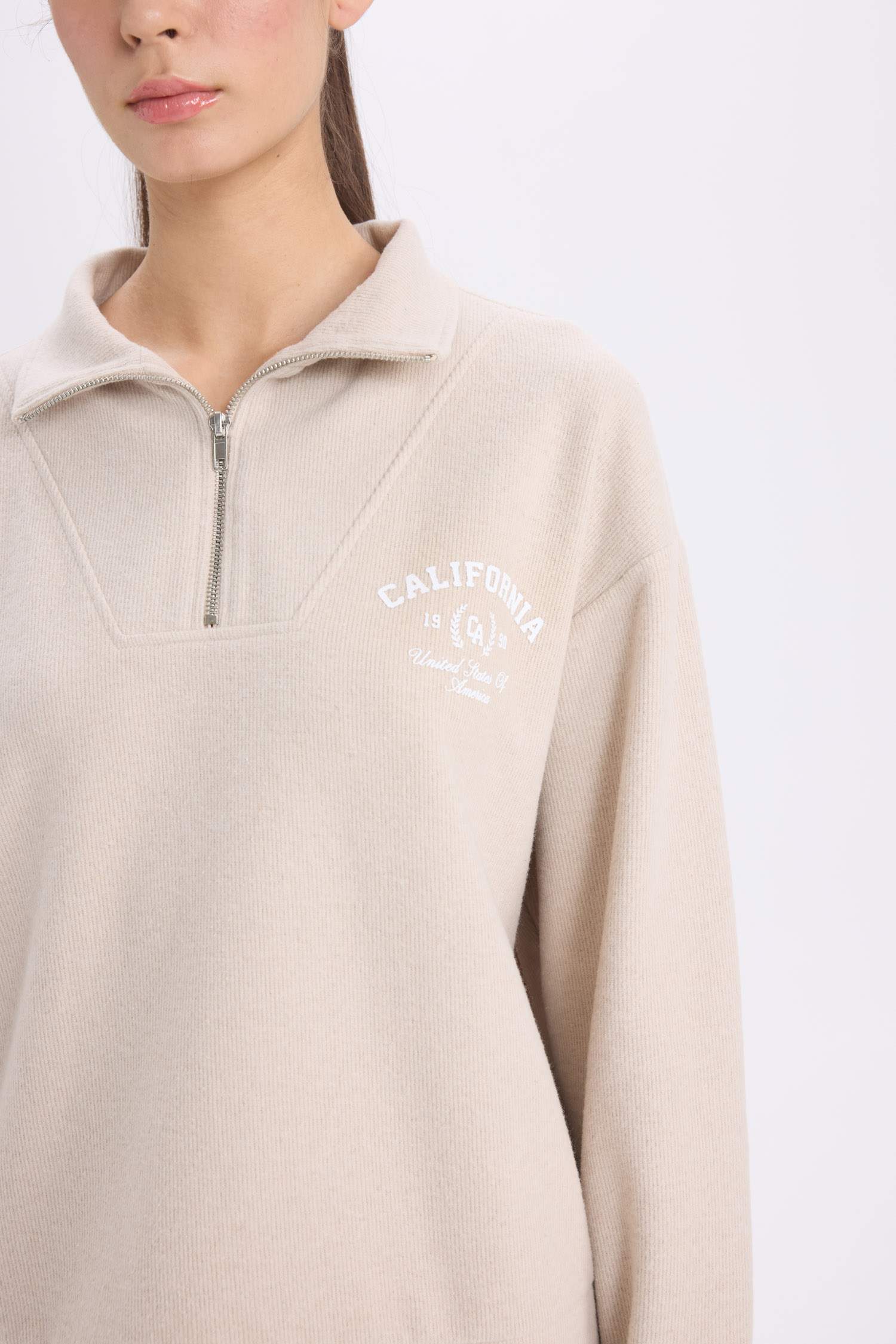 Regular Fit Yarım Fermuarlı Baskılı Sweatshirt