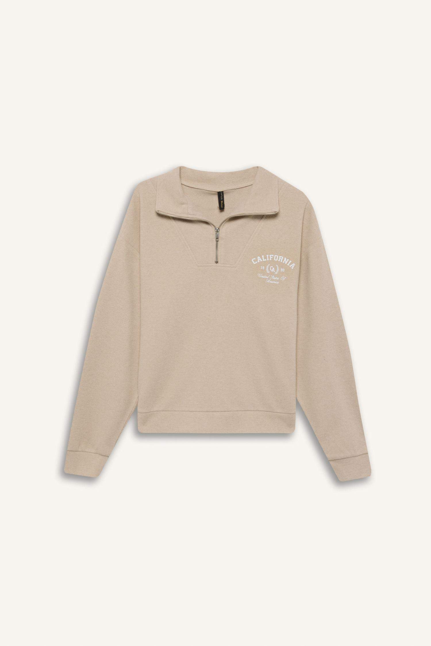 Regular Fit Yarım Fermuarlı Baskılı Sweatshirt