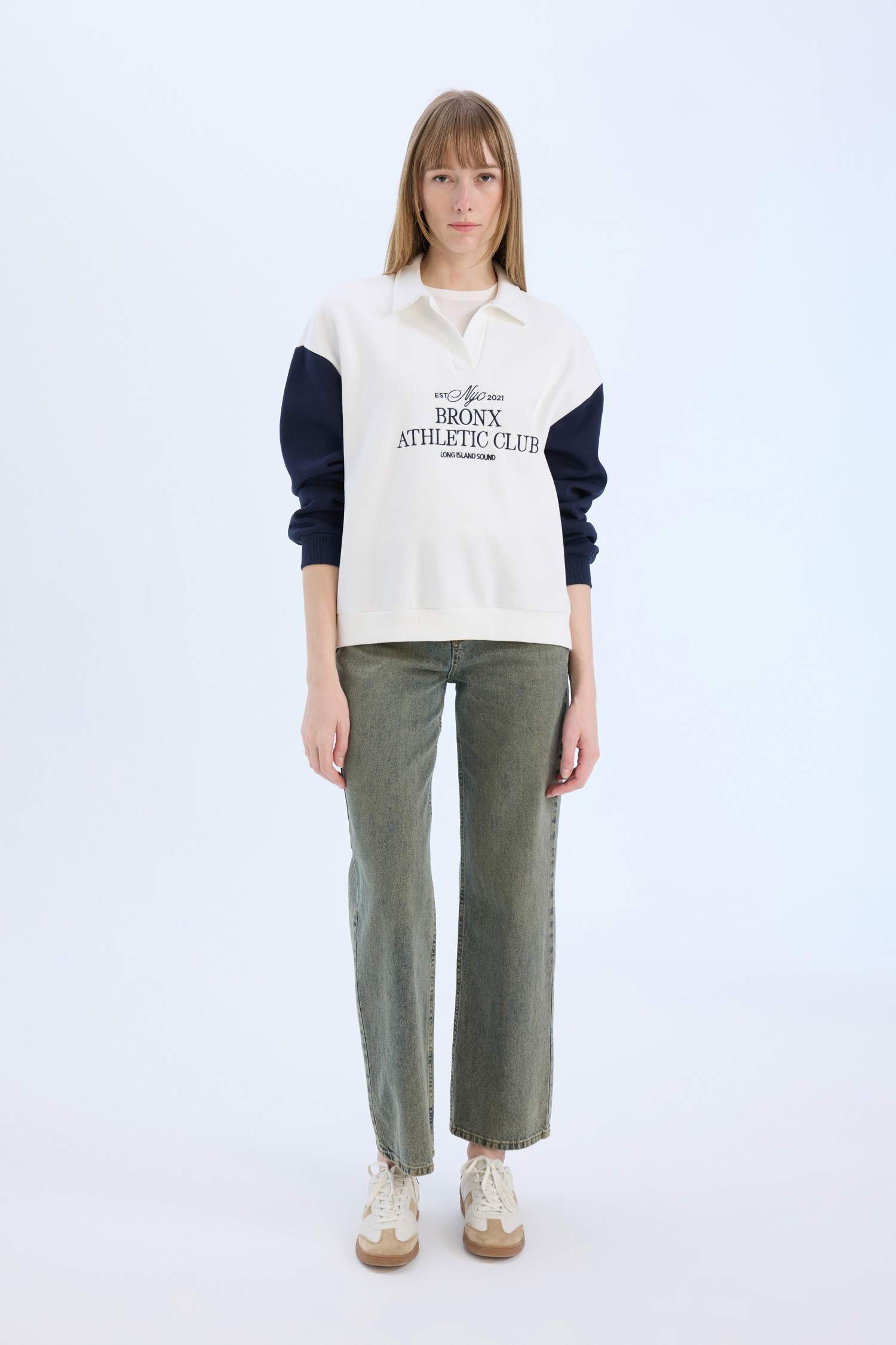 үлкен пішім қала дөңгелек жаға Свитер