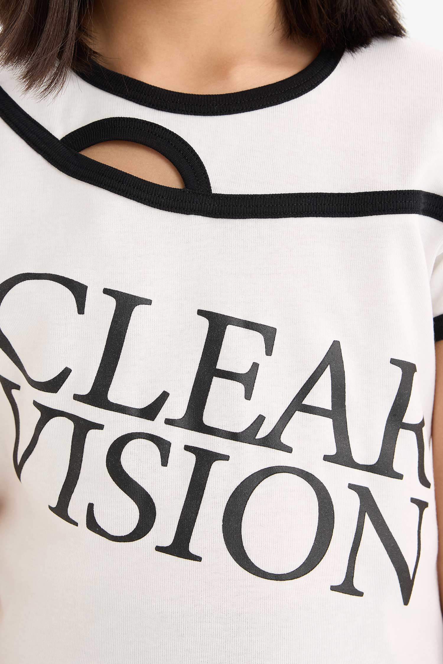 T-shirt slim côtelé avec imprimé et col rond pour fille