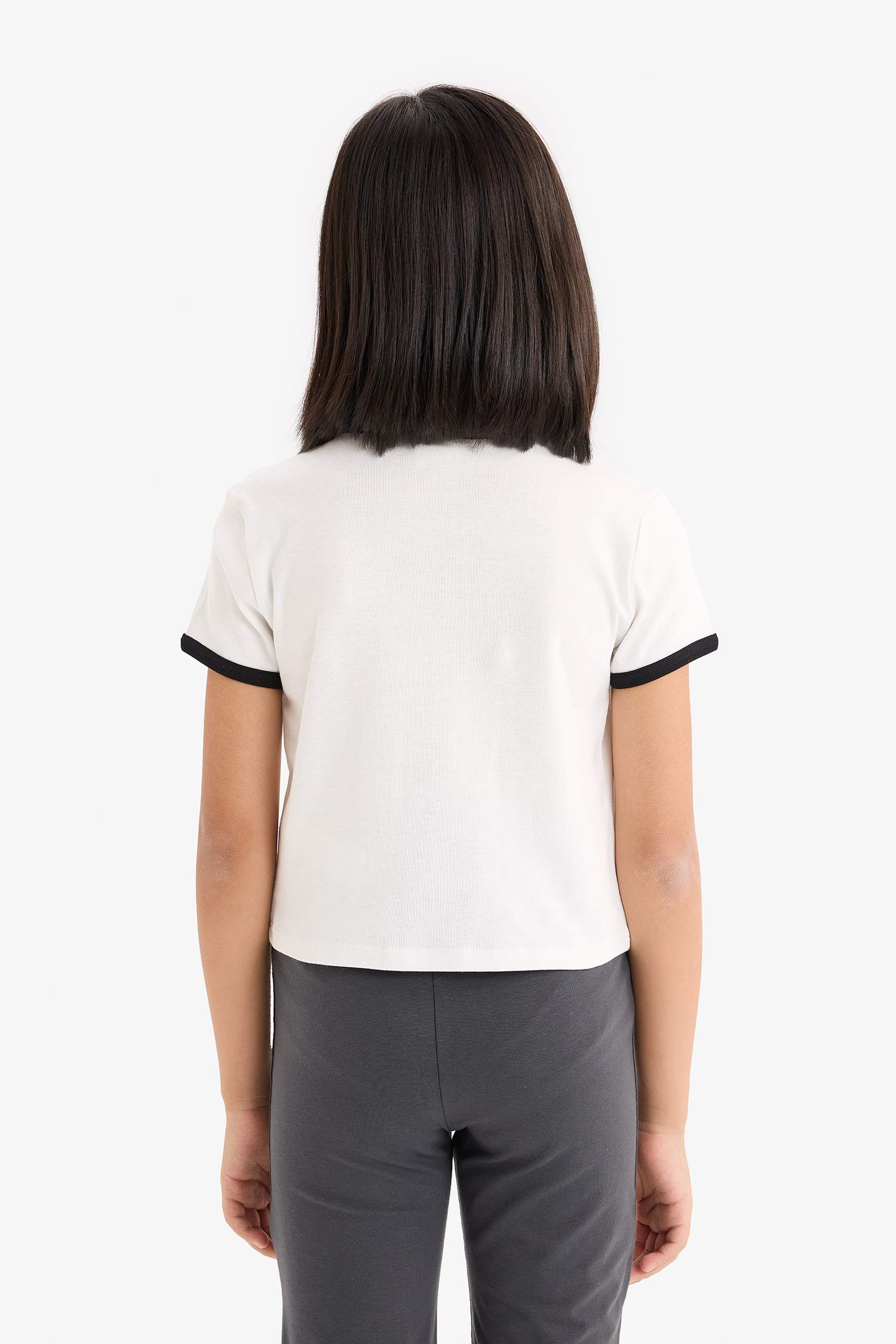 T-shirt slim côtelé avec imprimé et col rond pour fille