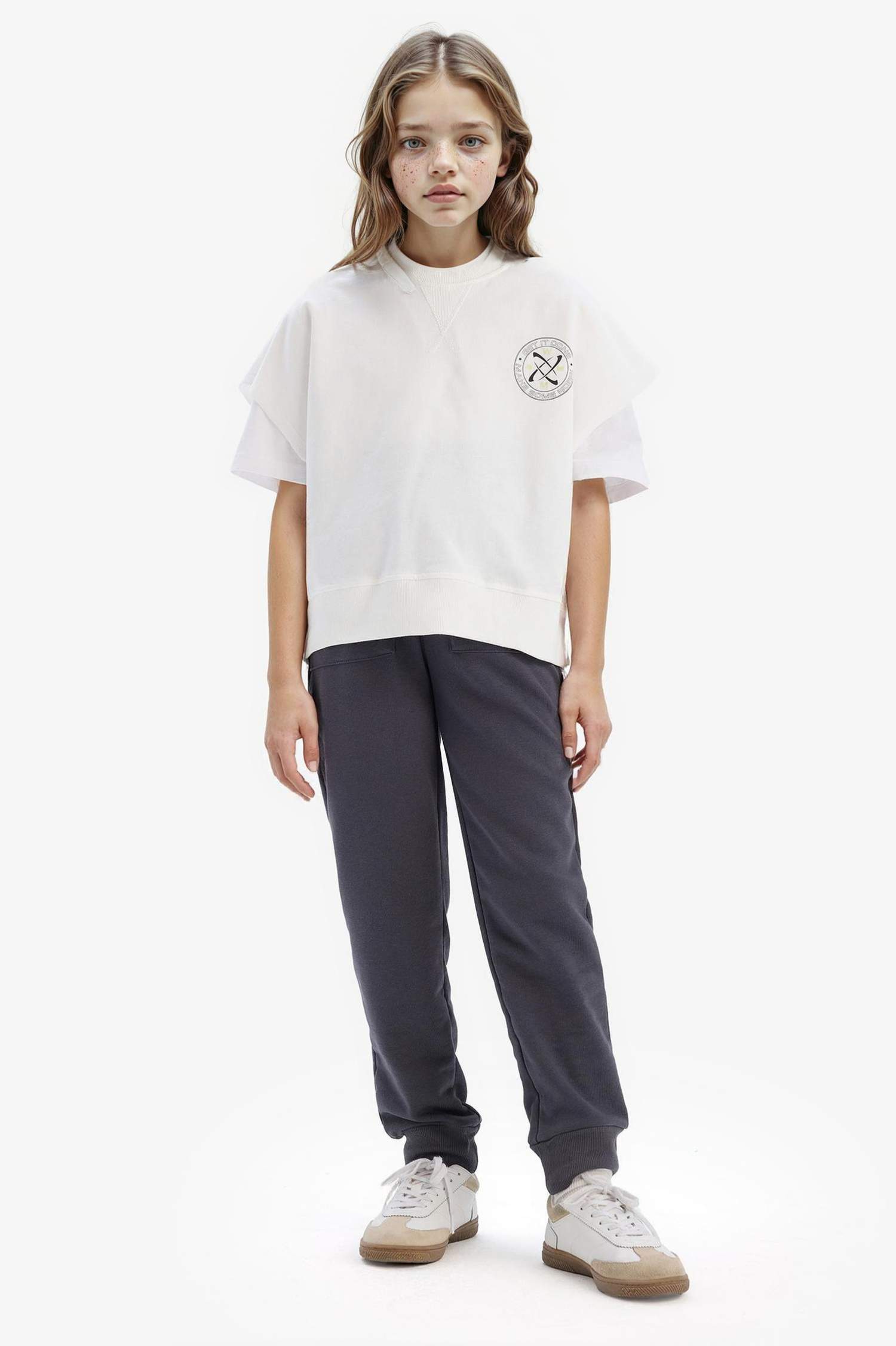 Girl Oversize Fit Crew Neck Slogan Printed Sweatshirt