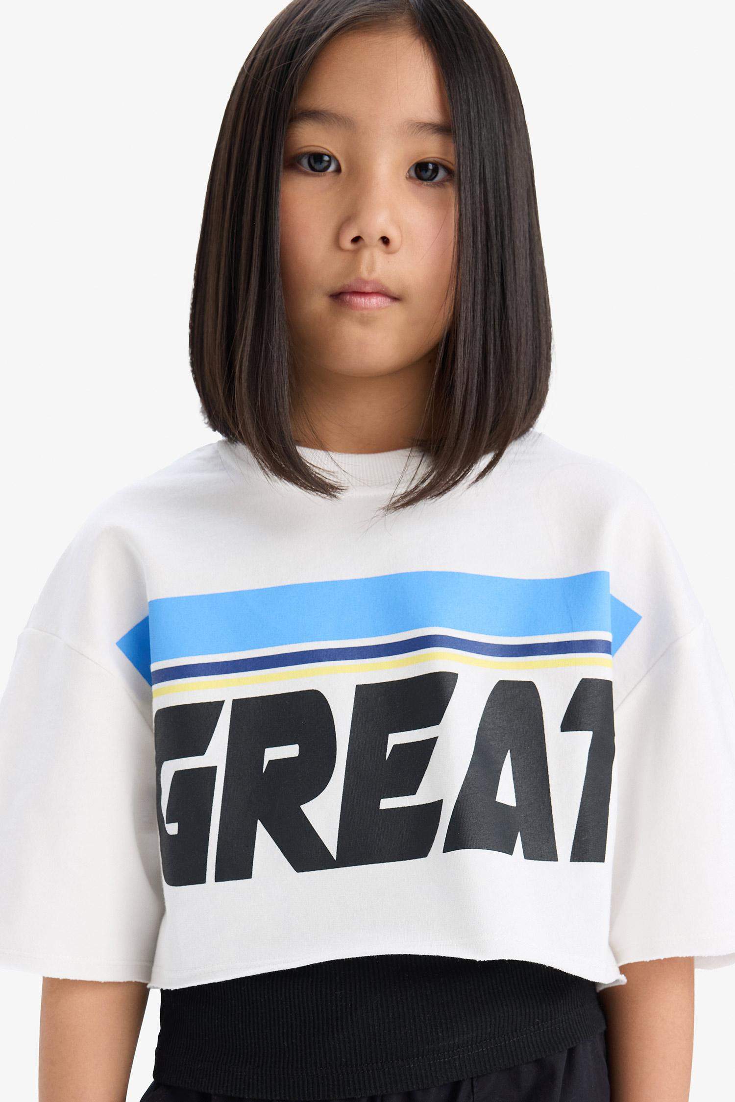 T-shirt à manches courtes Tissu Sweat Fin Slogan Col rond Fille