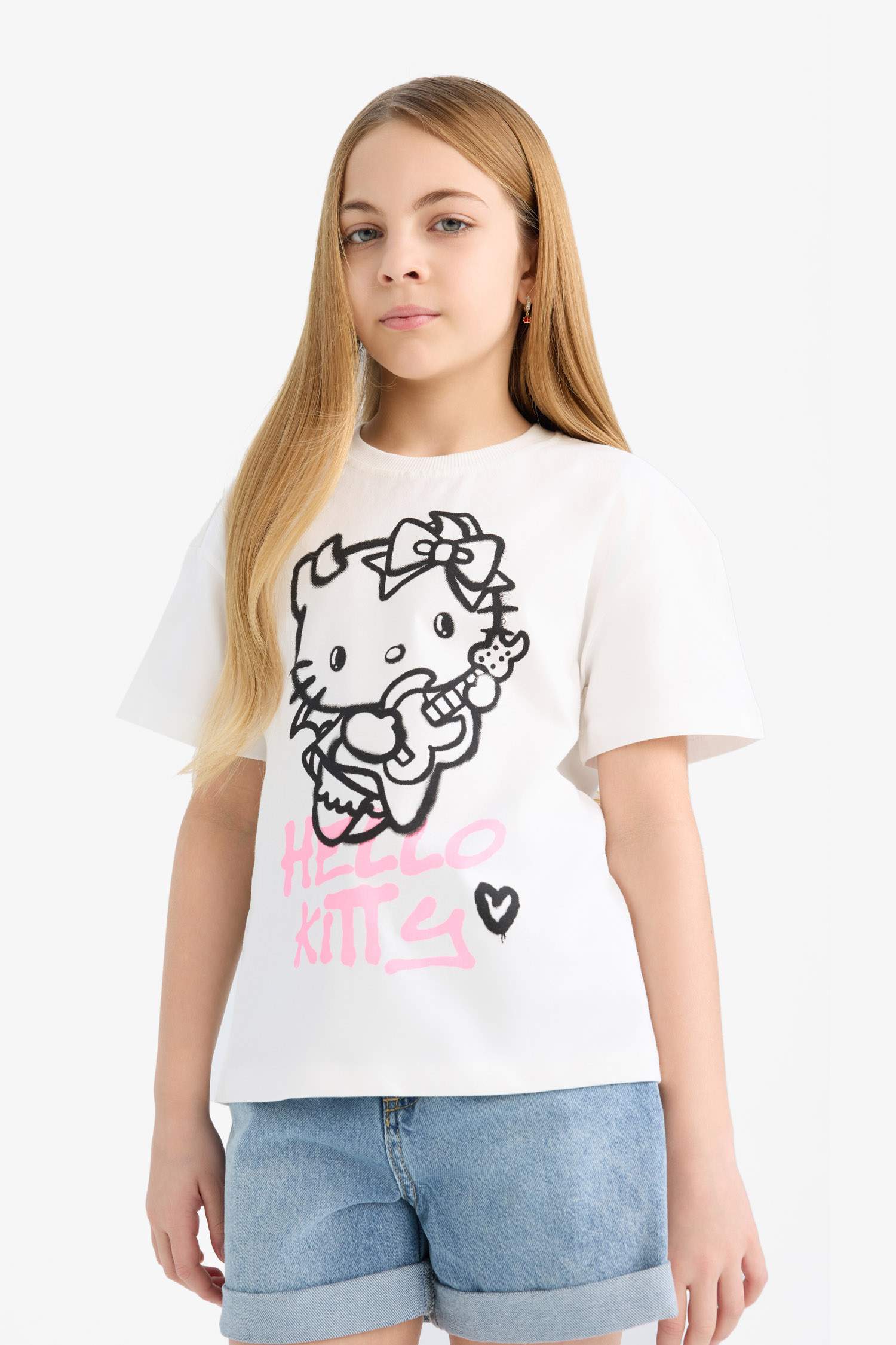 Kız Çocuk Hello Kitty Relax Fit Kısa Kollu Tişört