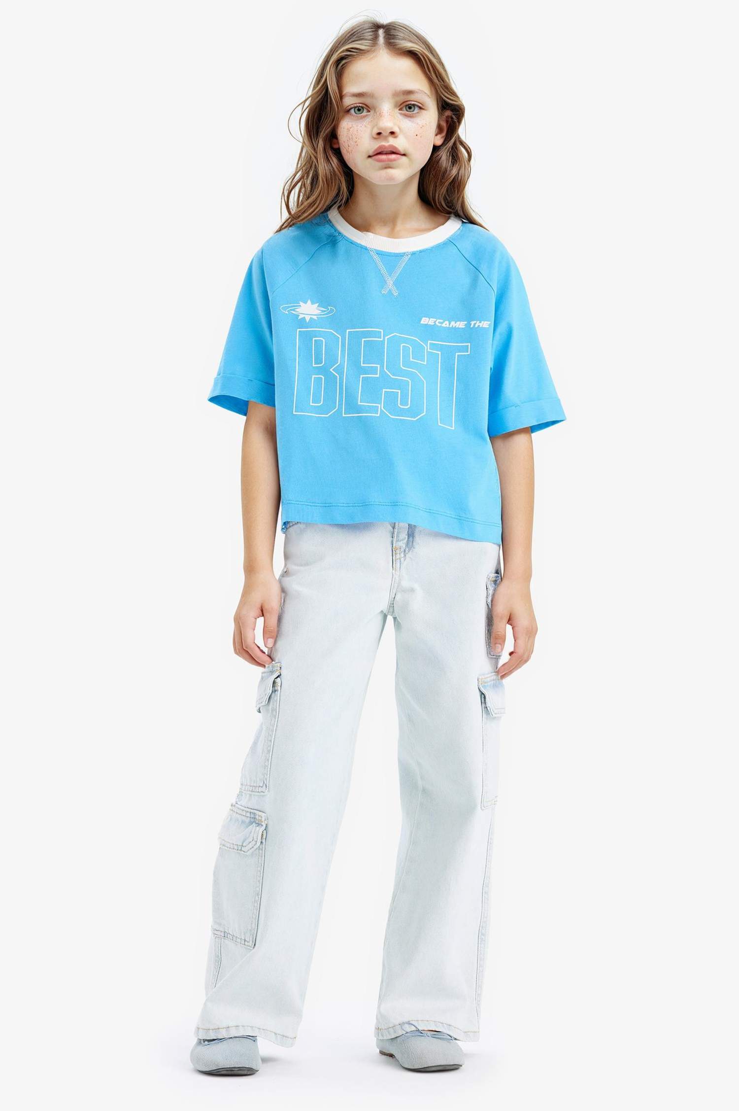 Girl Boxy Fit Crew Neck Slogan Printed T-Shirt