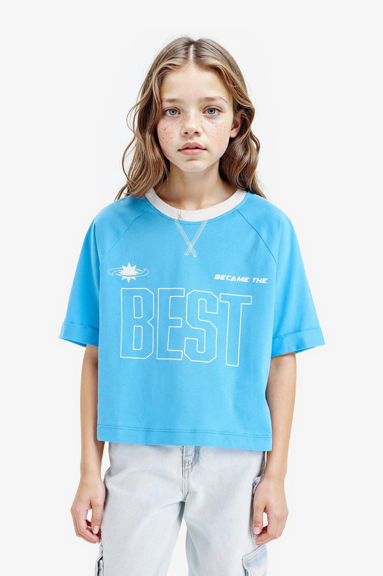 Girl Boxy Fit Crew Neck Slogan Printed T-Shirt