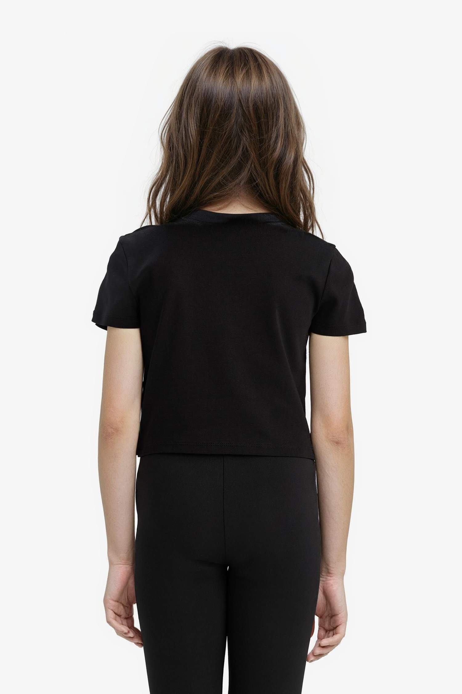 Kız Çocuk Slim Fit Dar Kesim Bisiklet Yaka Baskılı Fitilli Kaşkorse Kısa Kollu Tişört