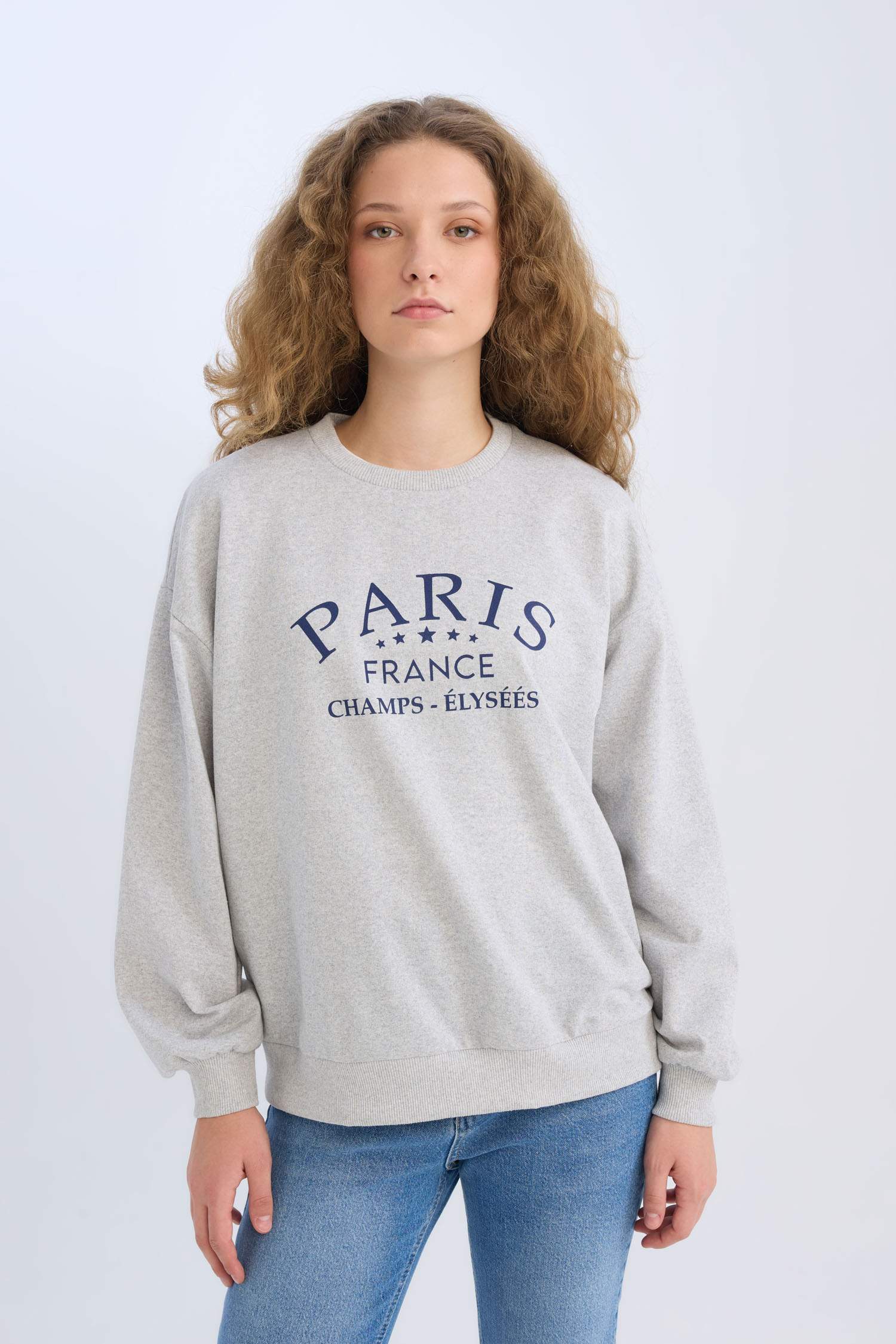 Relax Fit Bisiklet Yaka Baskılı Sweatshirt