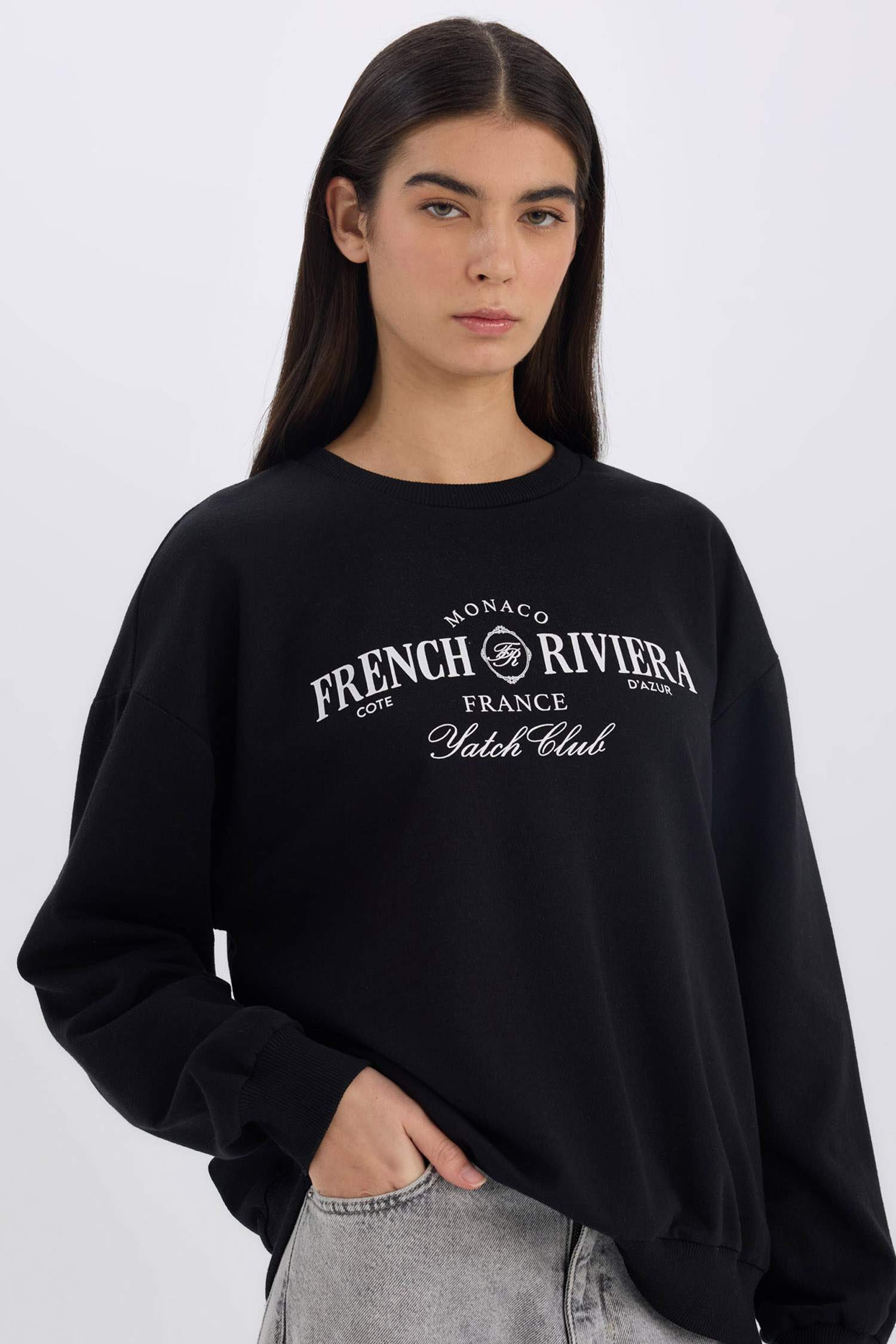 Relax Fit Bisiklet Yaka Baskılı Sweatshirt