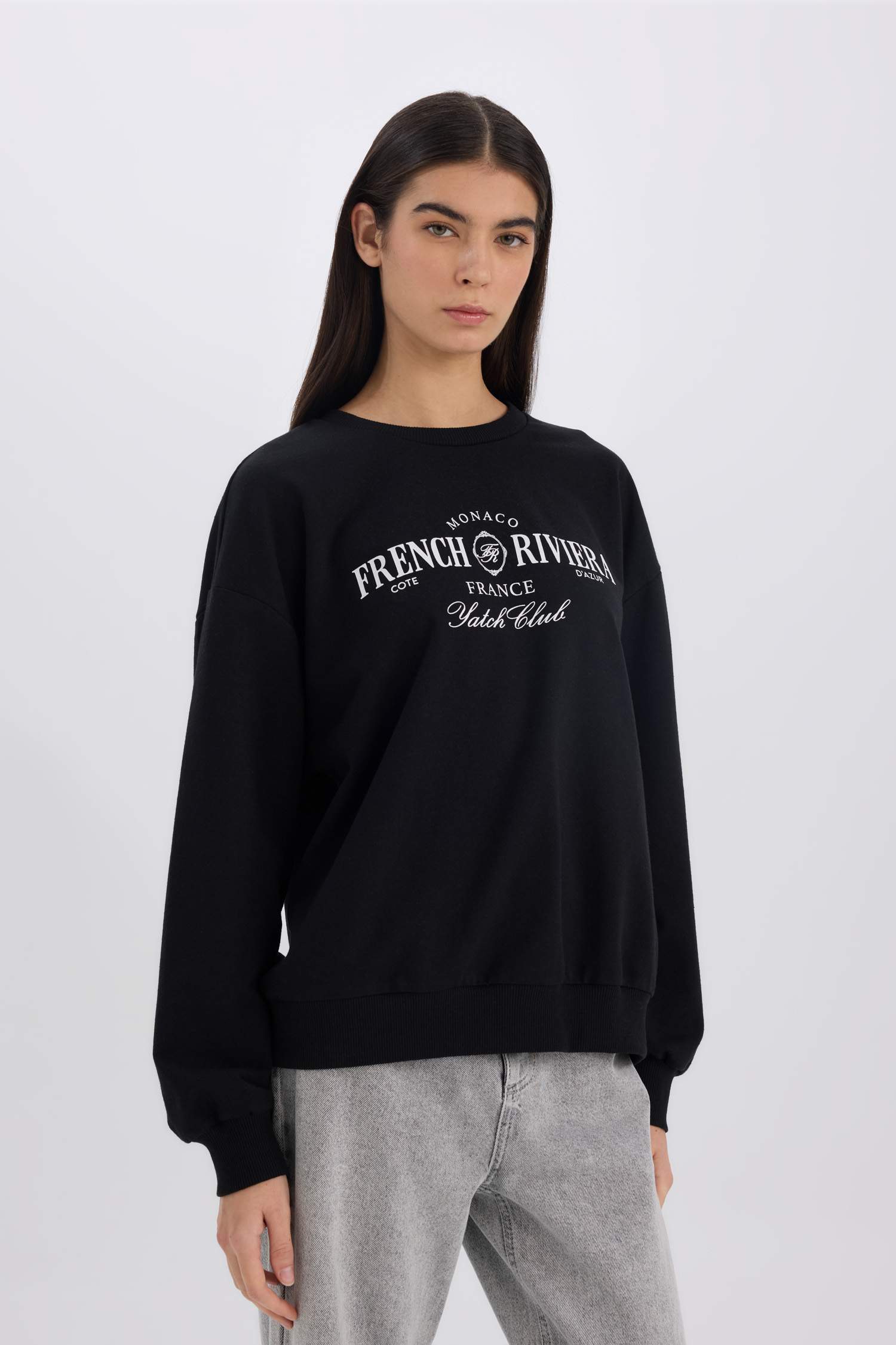 Relax Fit Bisiklet Yaka Baskılı Sweatshirt