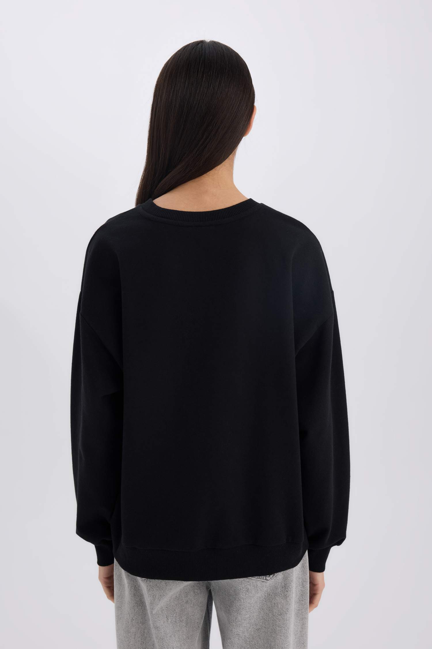 Relax Fit Bisiklet Yaka Baskılı Sweatshirt