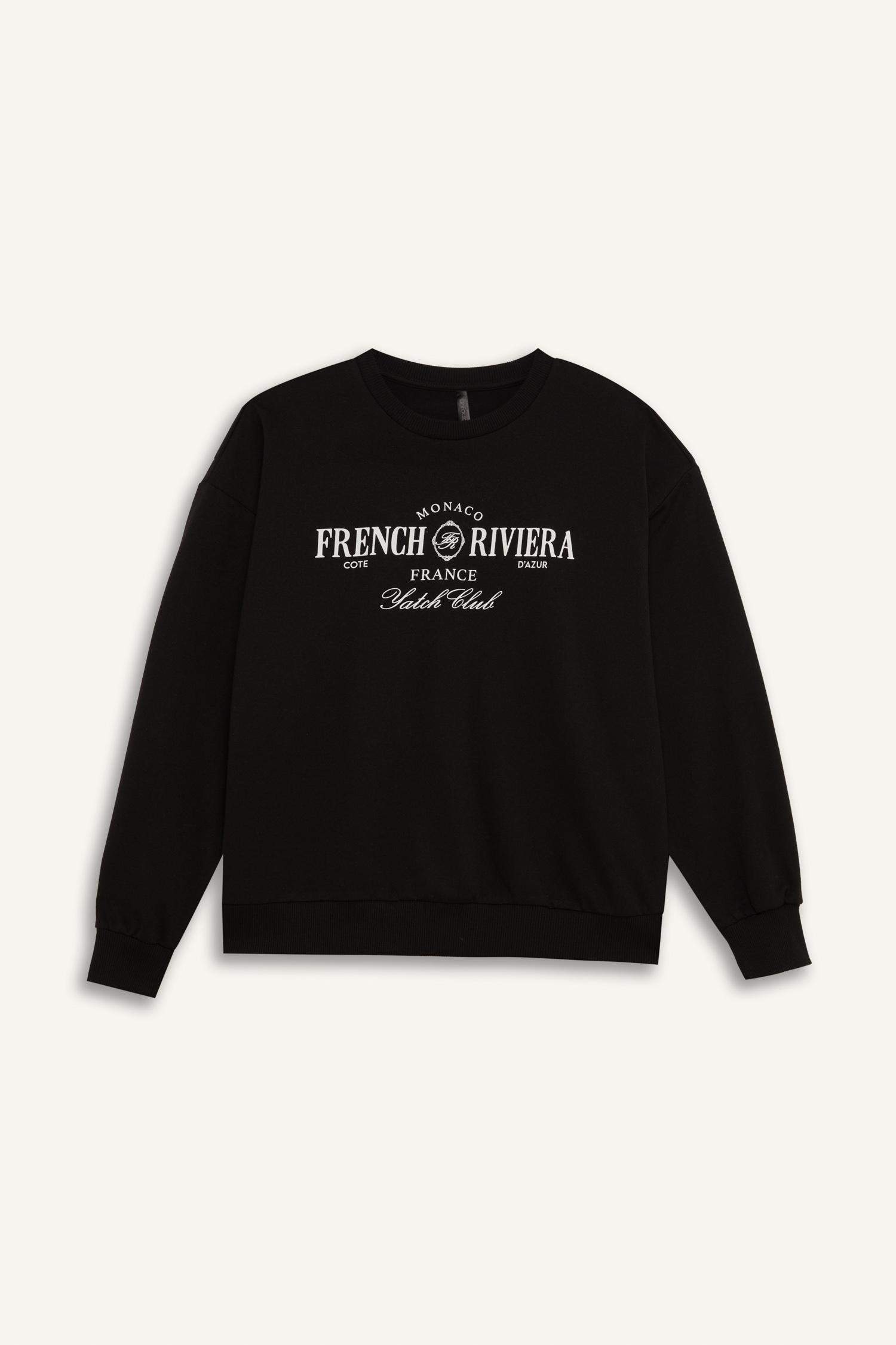 Relax Fit Bisiklet Yaka Baskılı Sweatshirt