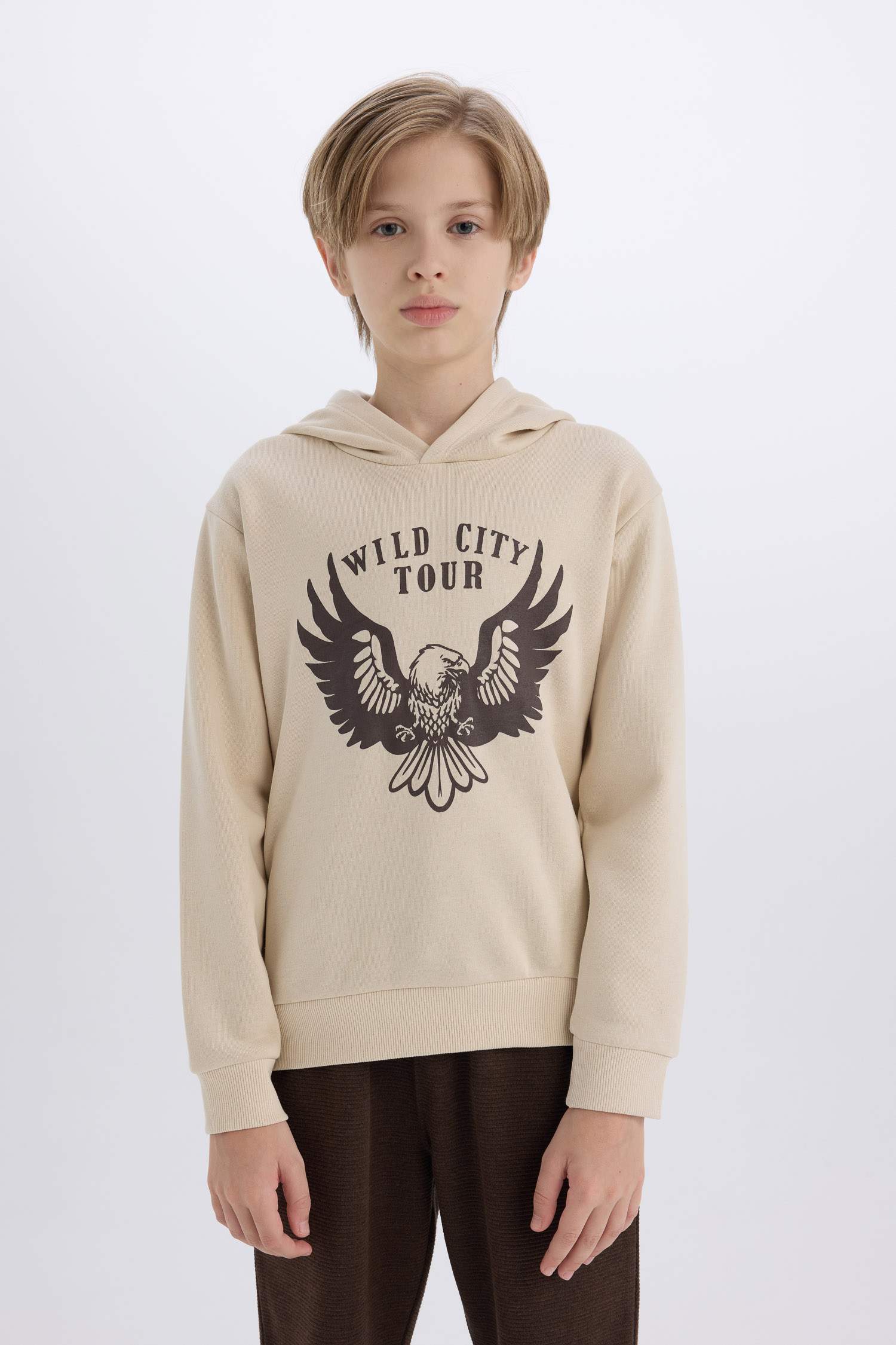 Erkek Çocuk 2'li Takım Kapüşonlu Baskılı Sweatshirt Beli Lastikli Eşofman Altı