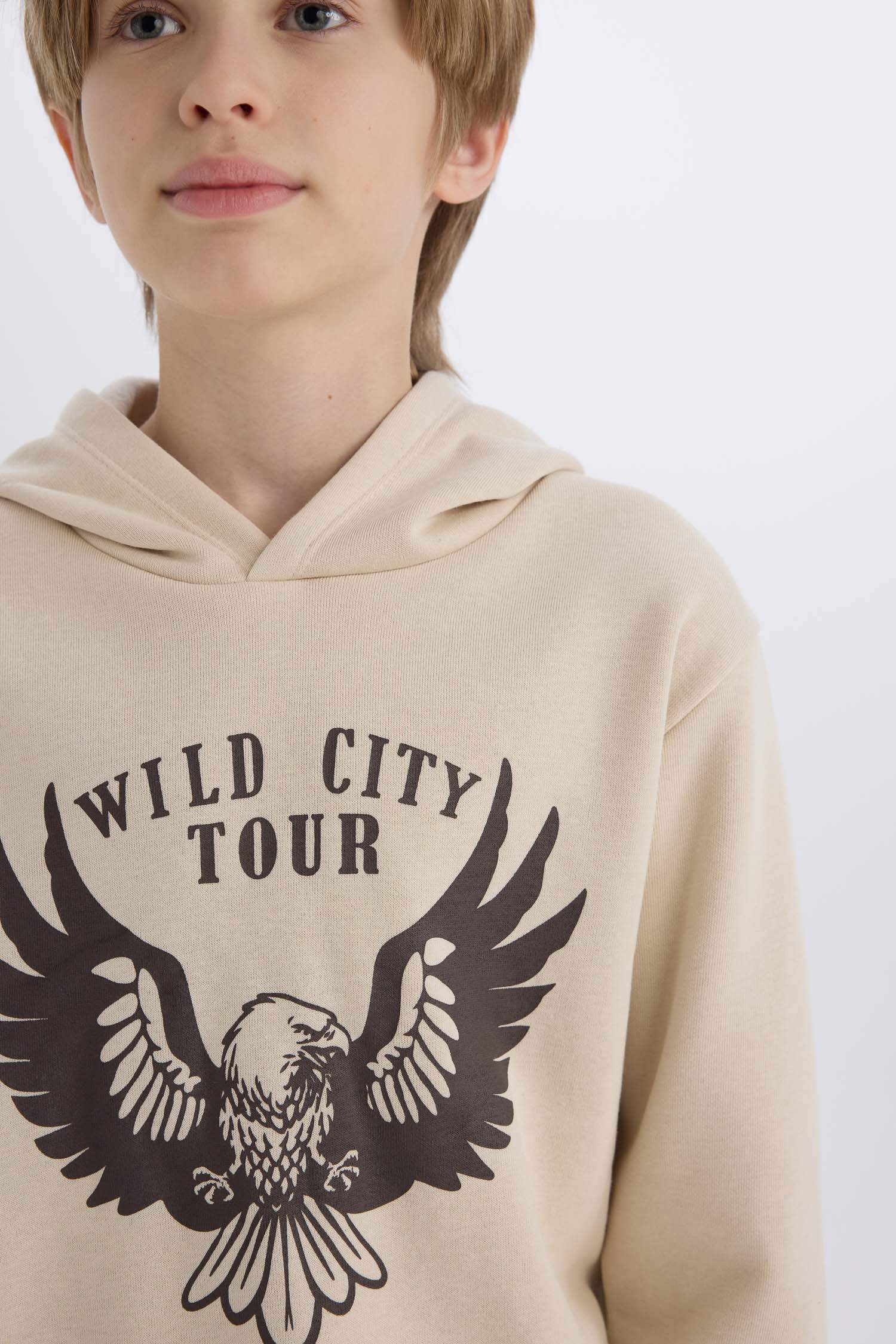 Erkek Çocuk 2'li Takım Kapüşonlu Baskılı Sweatshirt Beli Lastikli Eşofman Altı