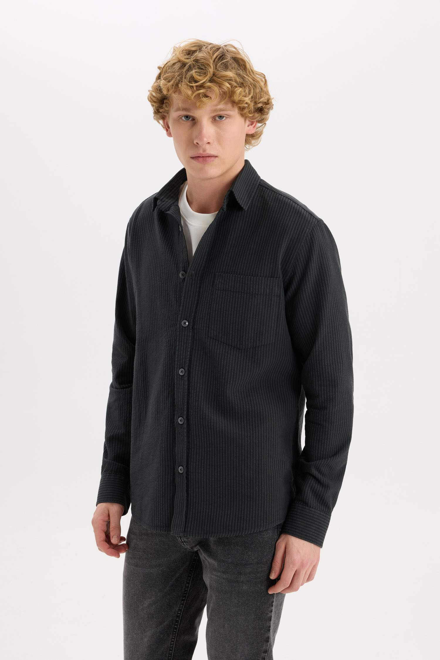 Regular Fit Çizgili Pamuklu Uzun Kollu Gömlek