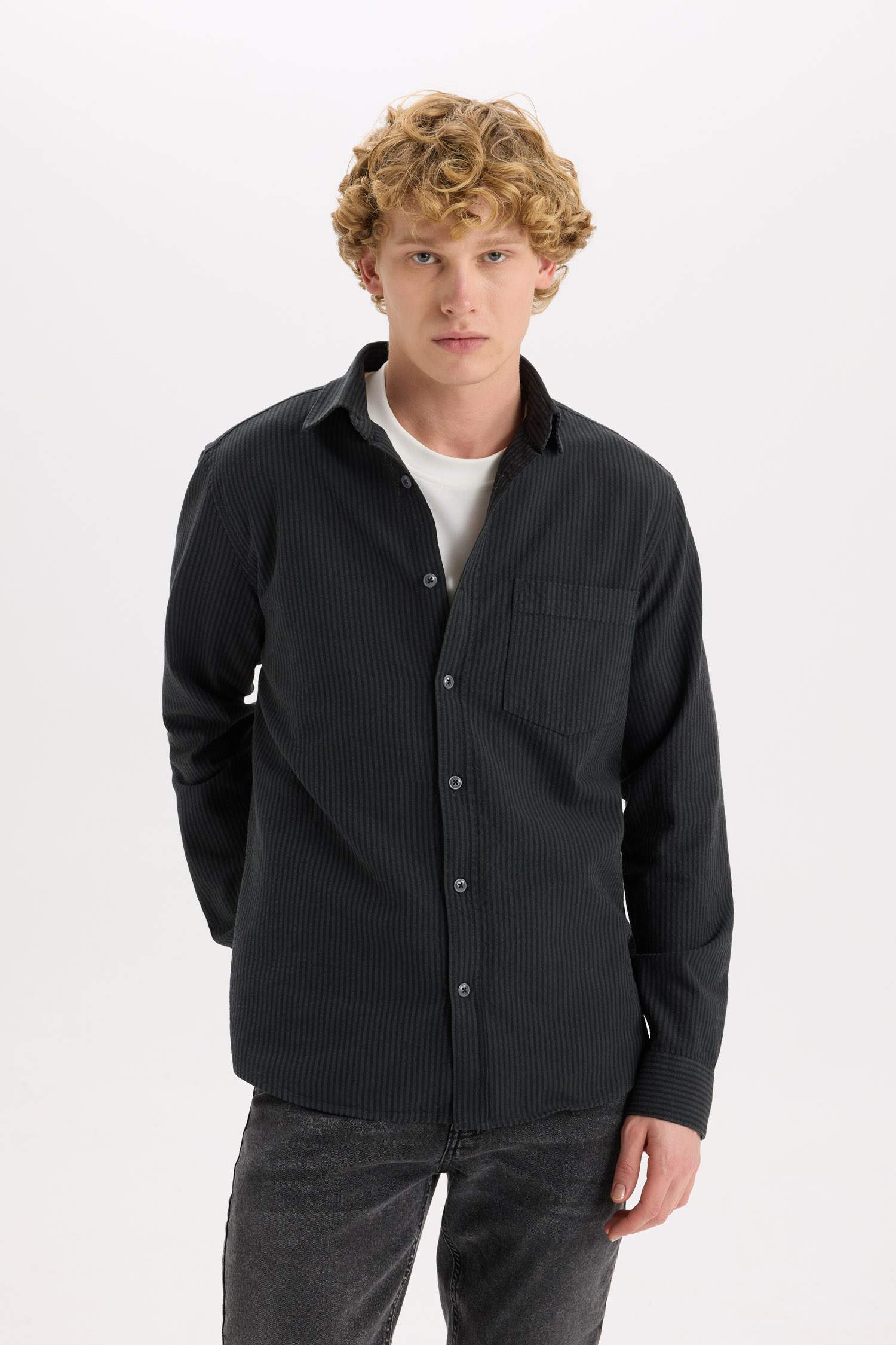 Regular Fit Çizgili Pamuklu Uzun Kollu Gömlek