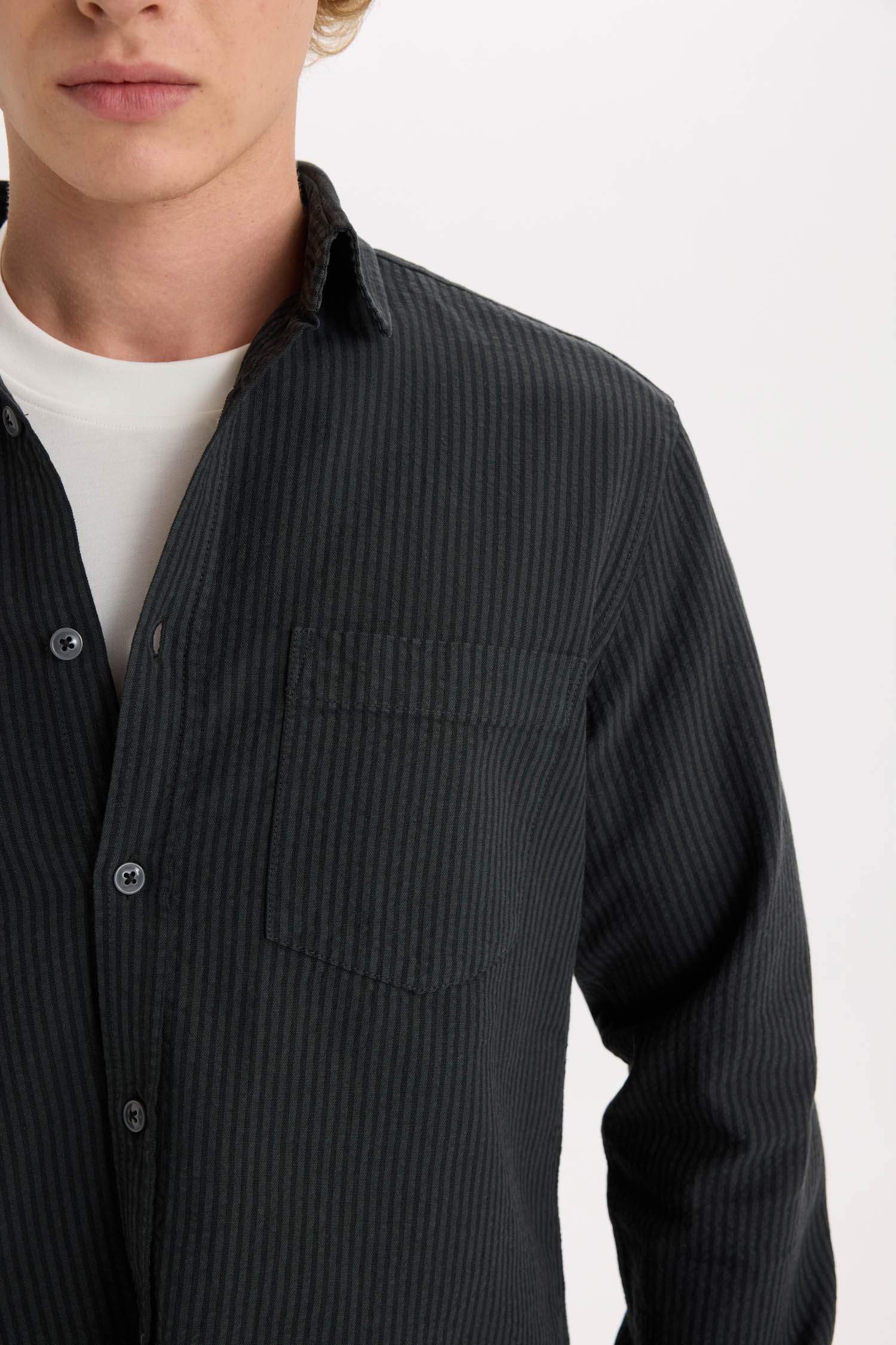 Regular Fit Çizgili Pamuklu Uzun Kollu Gömlek