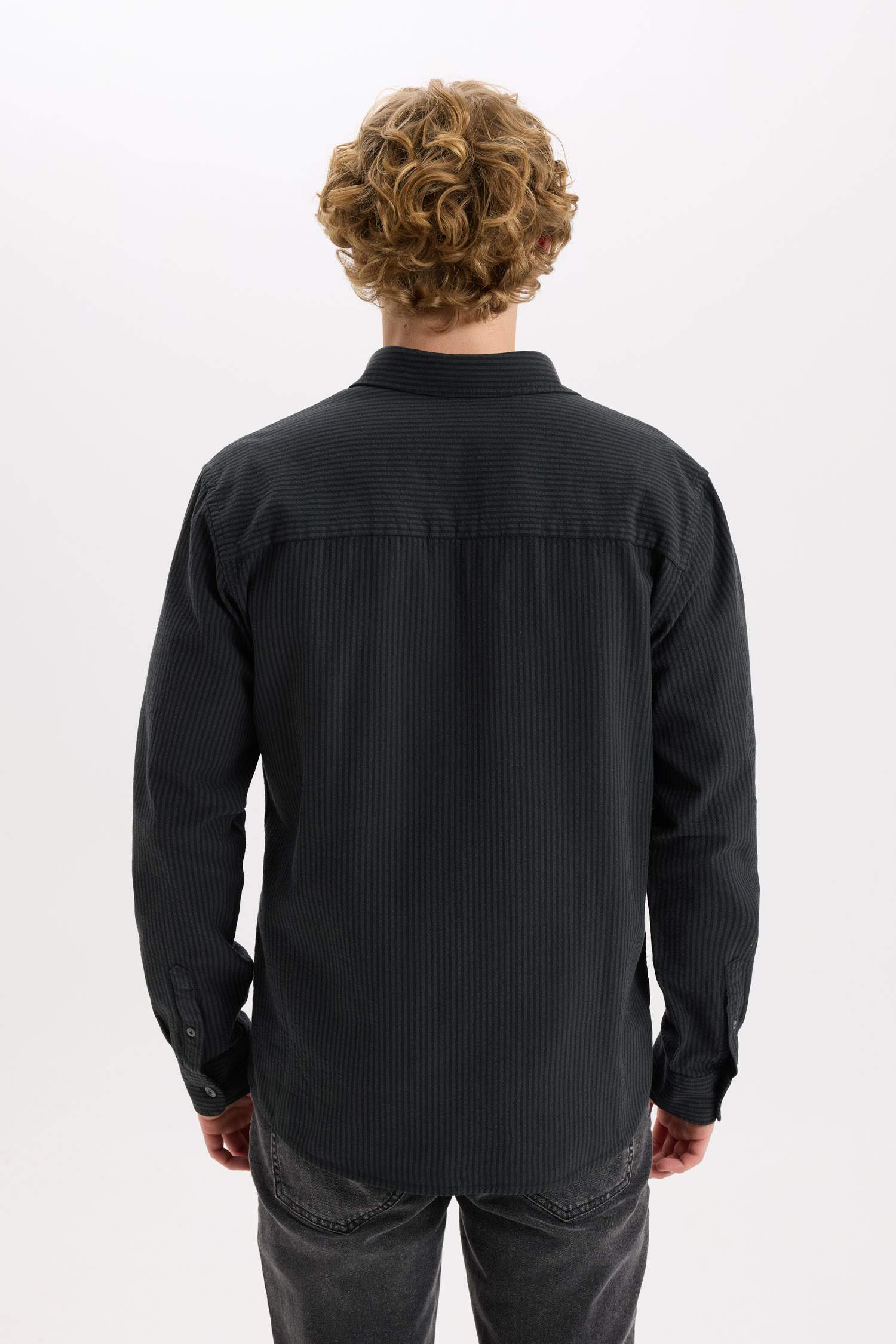 Regular Fit Çizgili Pamuklu Uzun Kollu Gömlek