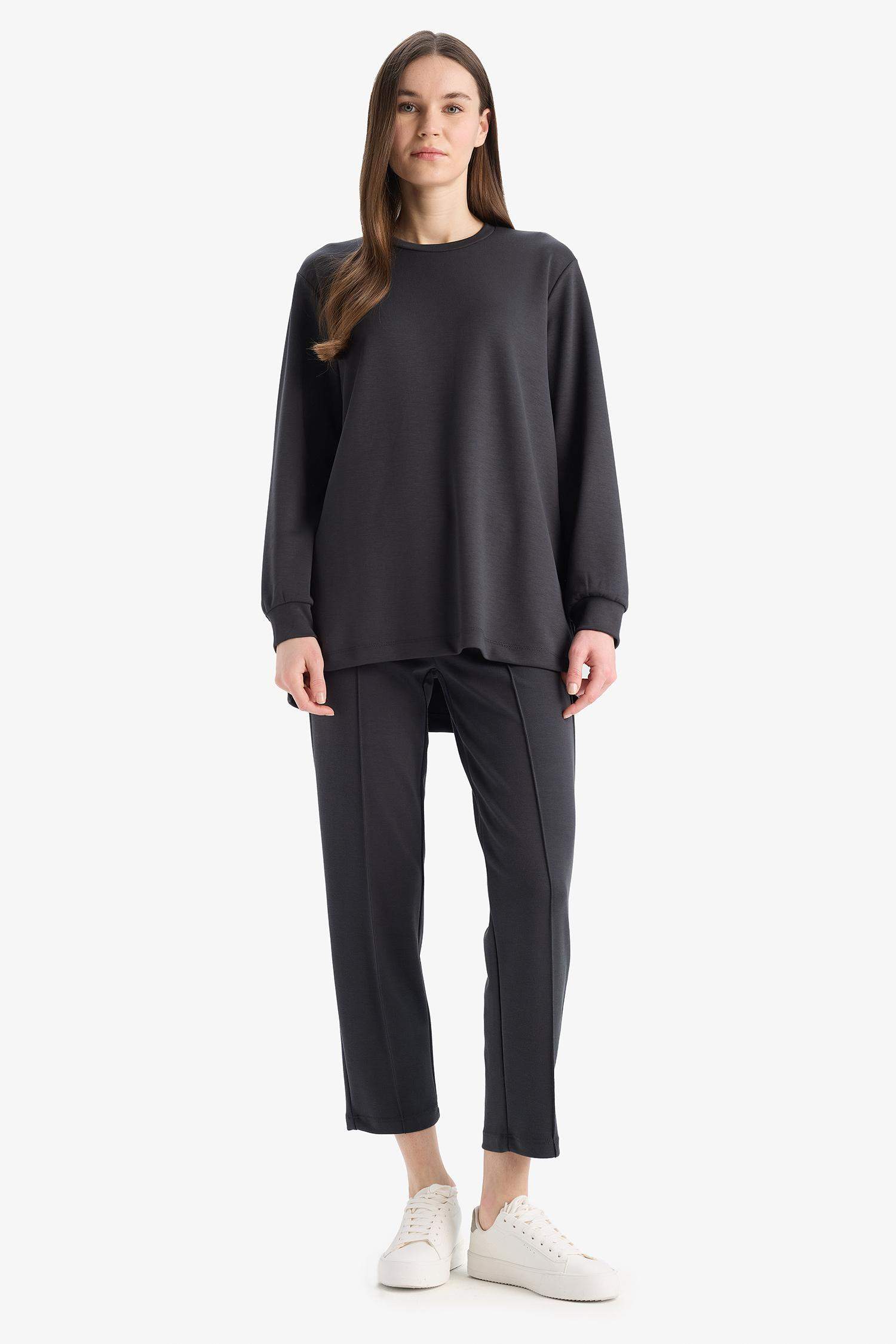 Regular Fit Beli Lastikli Cepli Basic Düz Pantolon