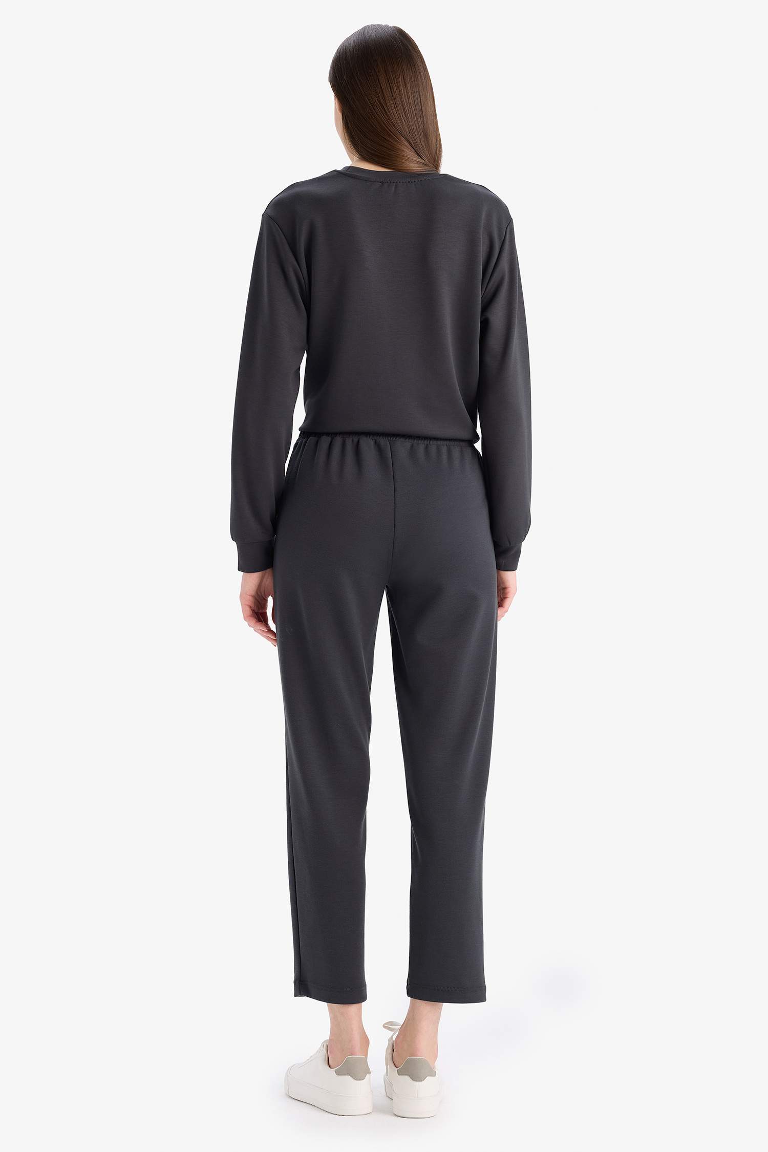 Regular Fit Beli Lastikli Cepli Basic Düz Pantolon