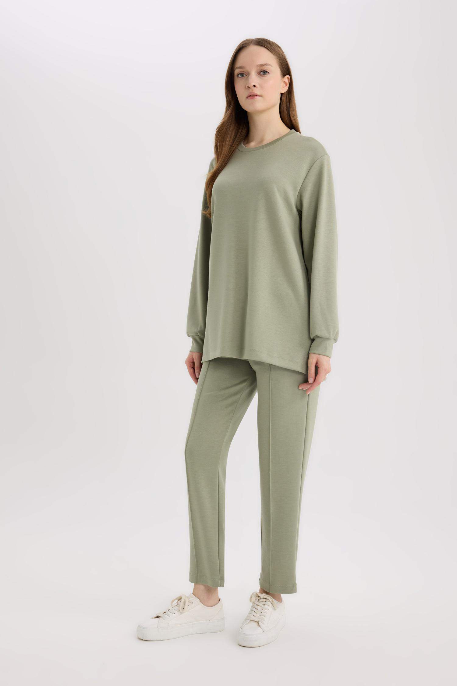 Regular Fit Beli Lastikli Cepli Basic Düz Pantolon