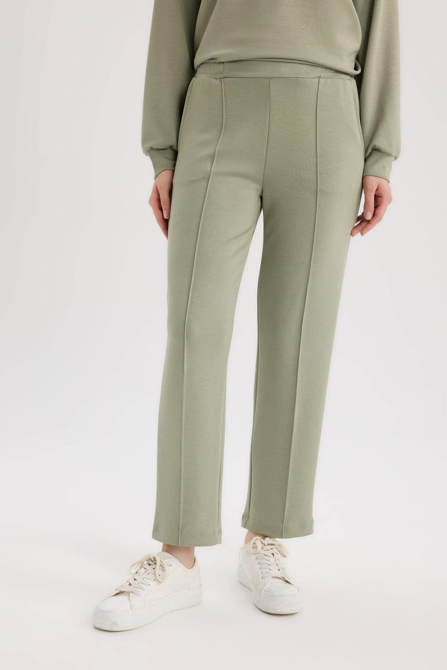 Regular Fit Beli Lastikli Cepli Basic Düz Pantolon