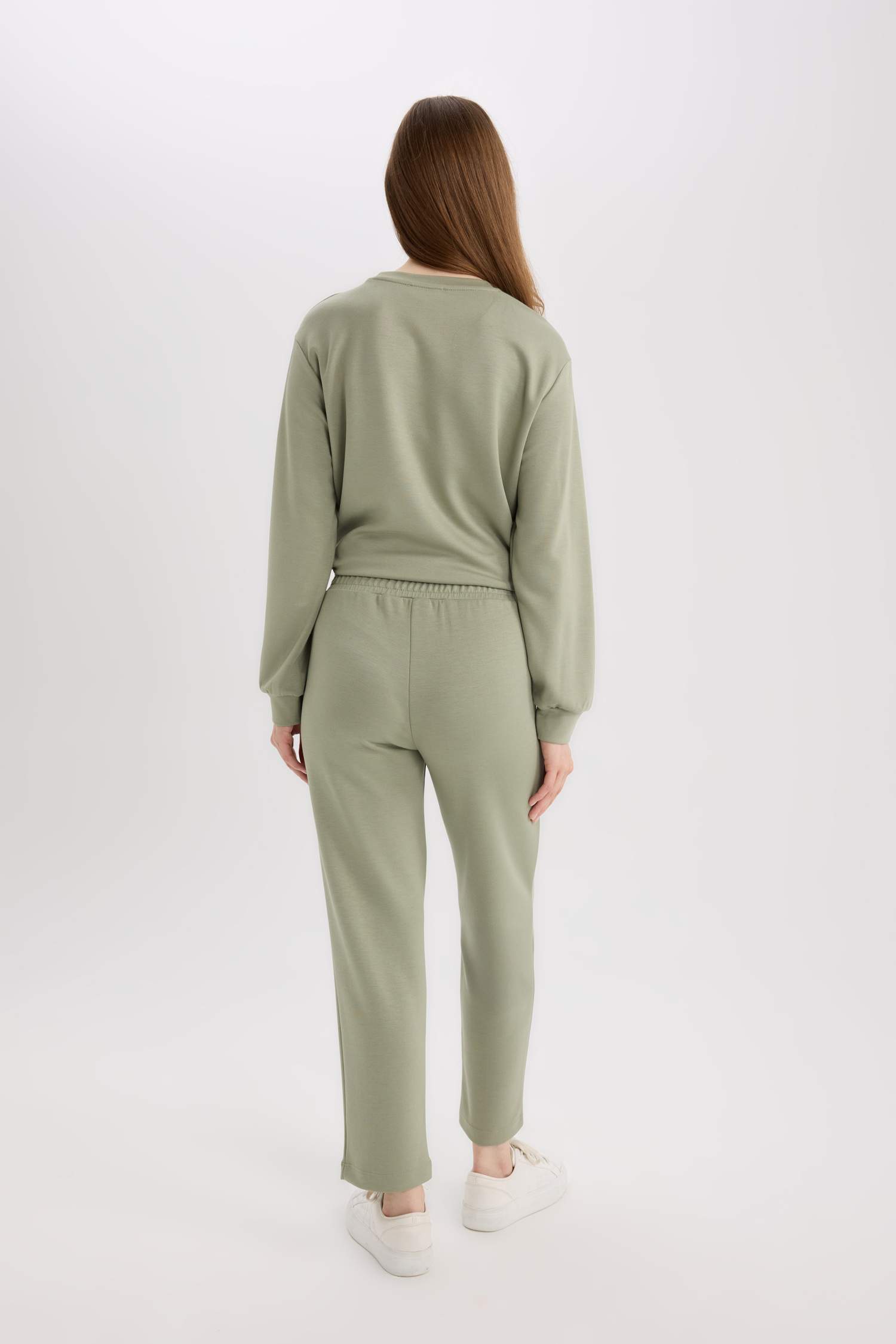 Regular Fit Beli Lastikli Cepli Basic Düz Pantolon