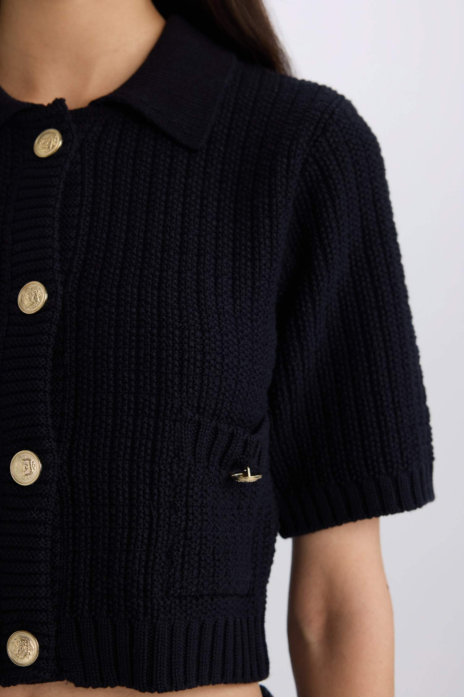 Crop Shirt Collar Cardigan