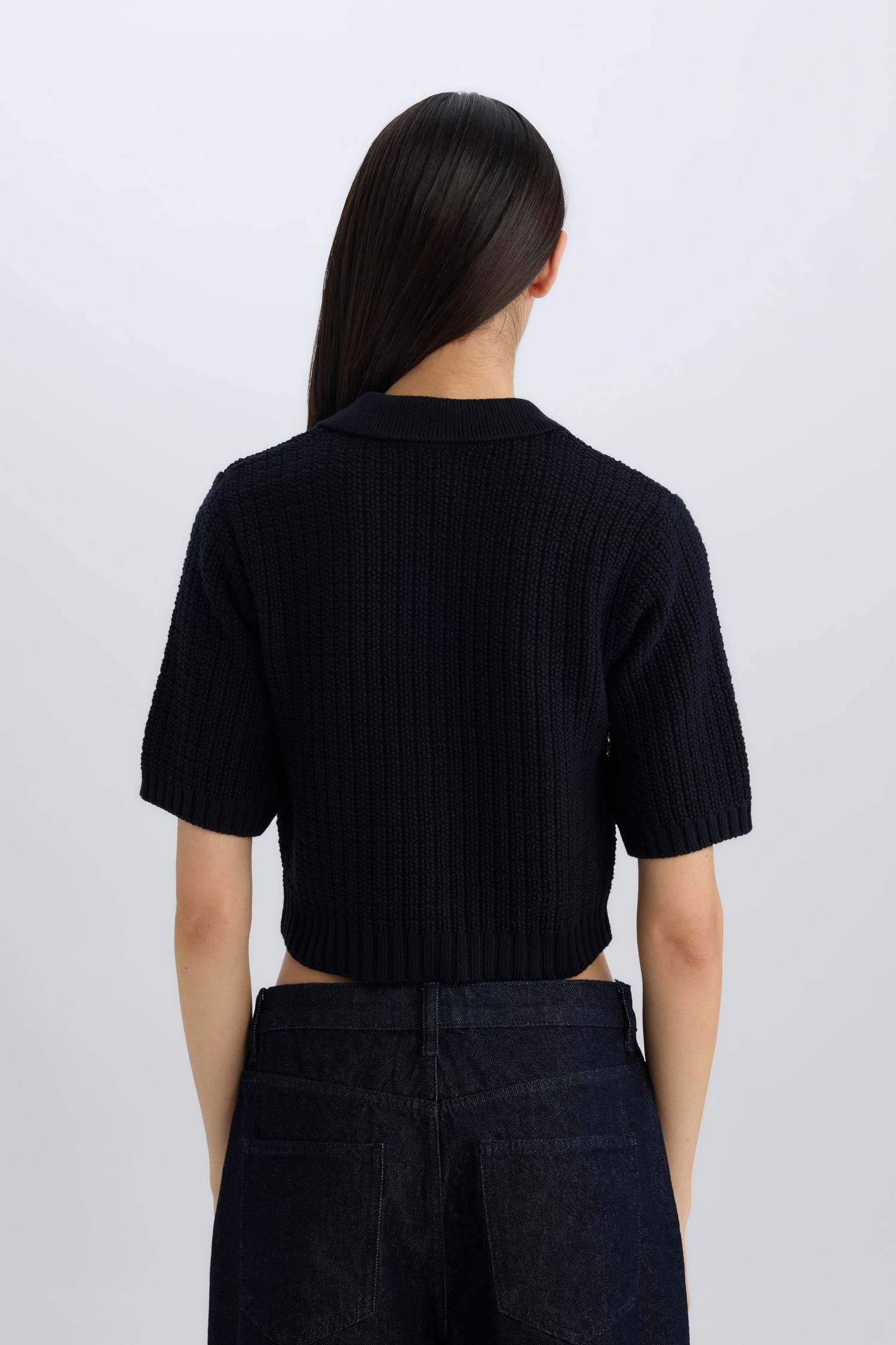 Crop Shirt Collar Cardigan